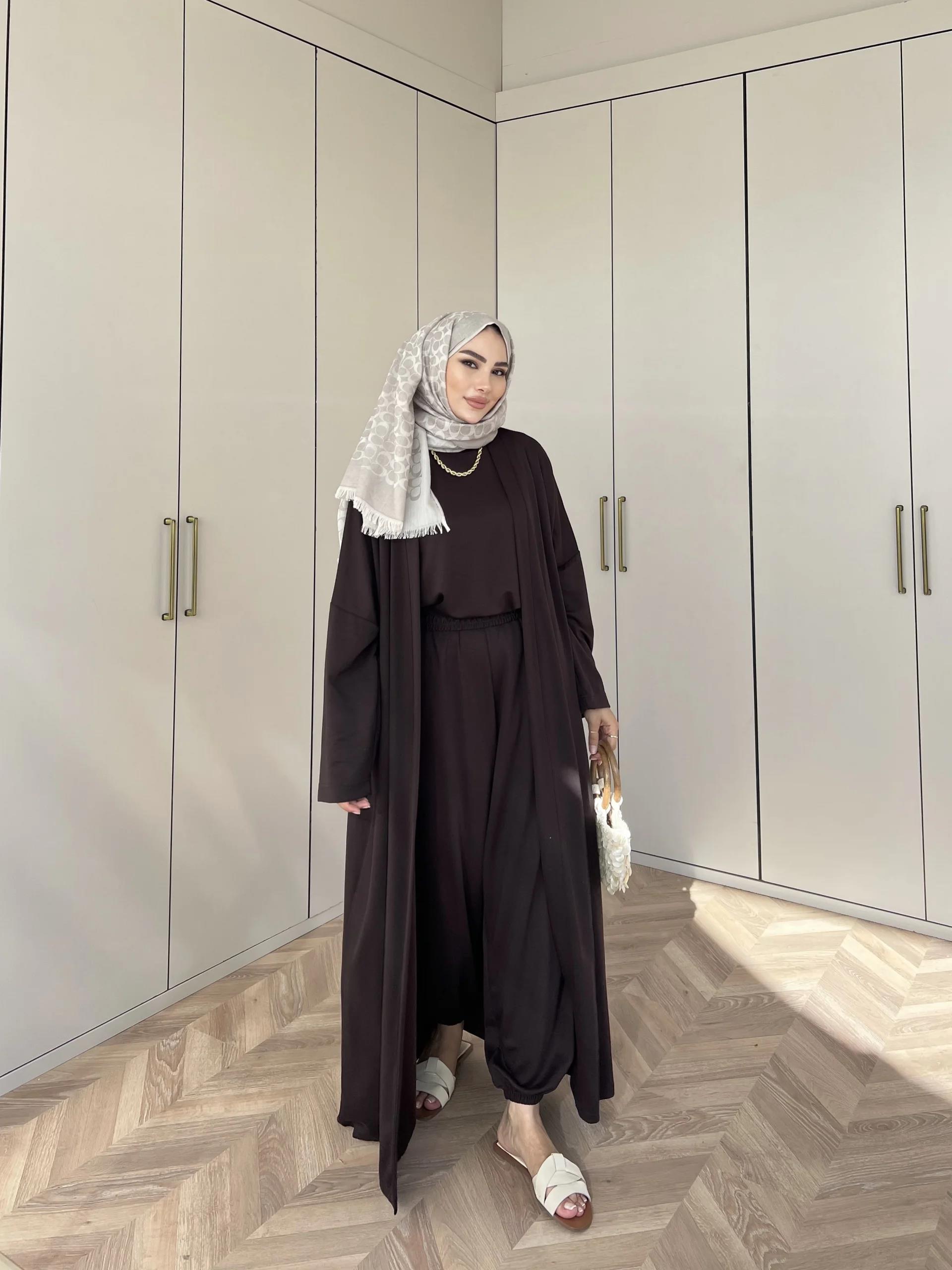 Ahsen Kimona Takım 3lu Set - Kahve