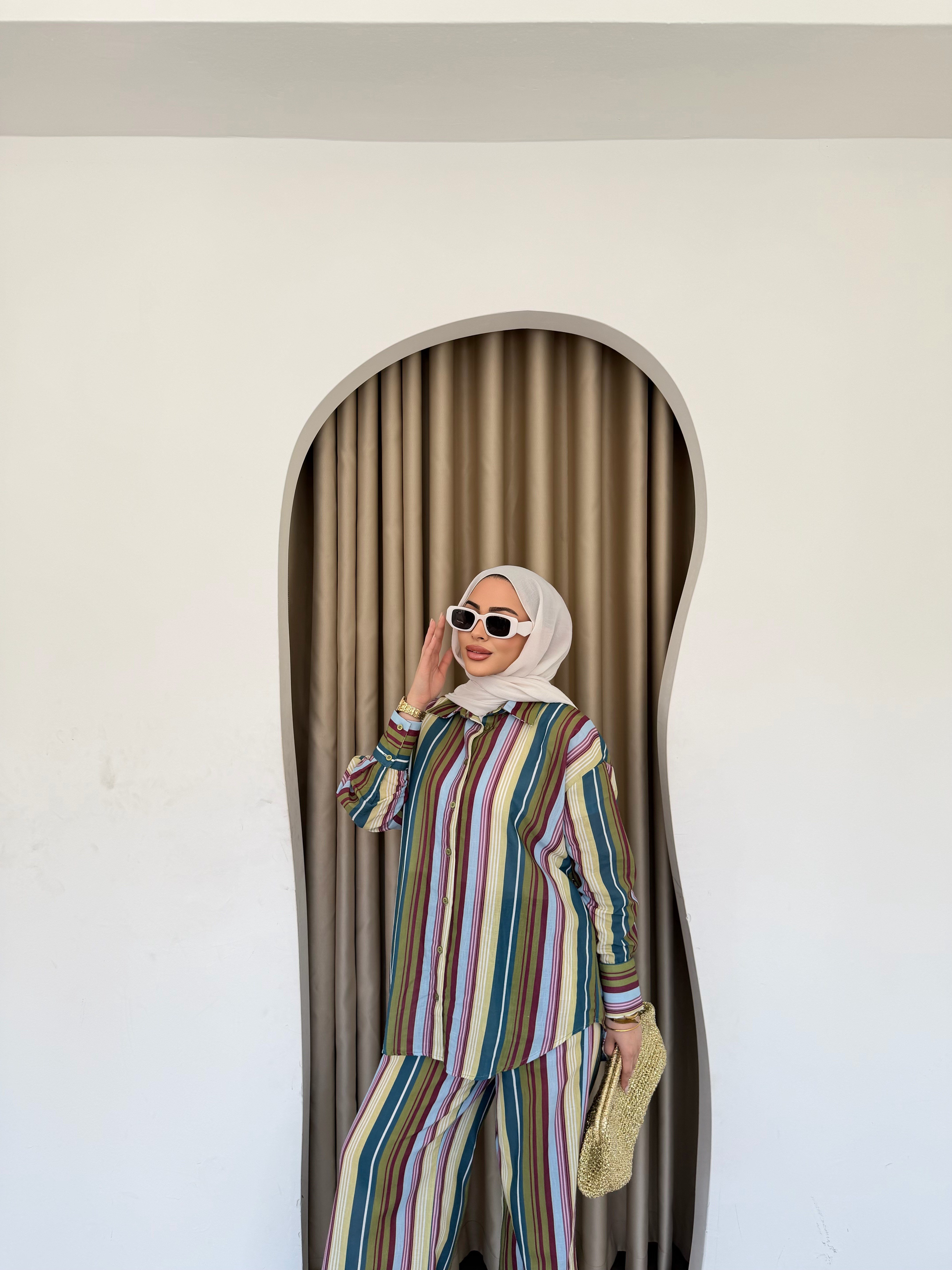 Ala Renkli Keten Takım - Sarı