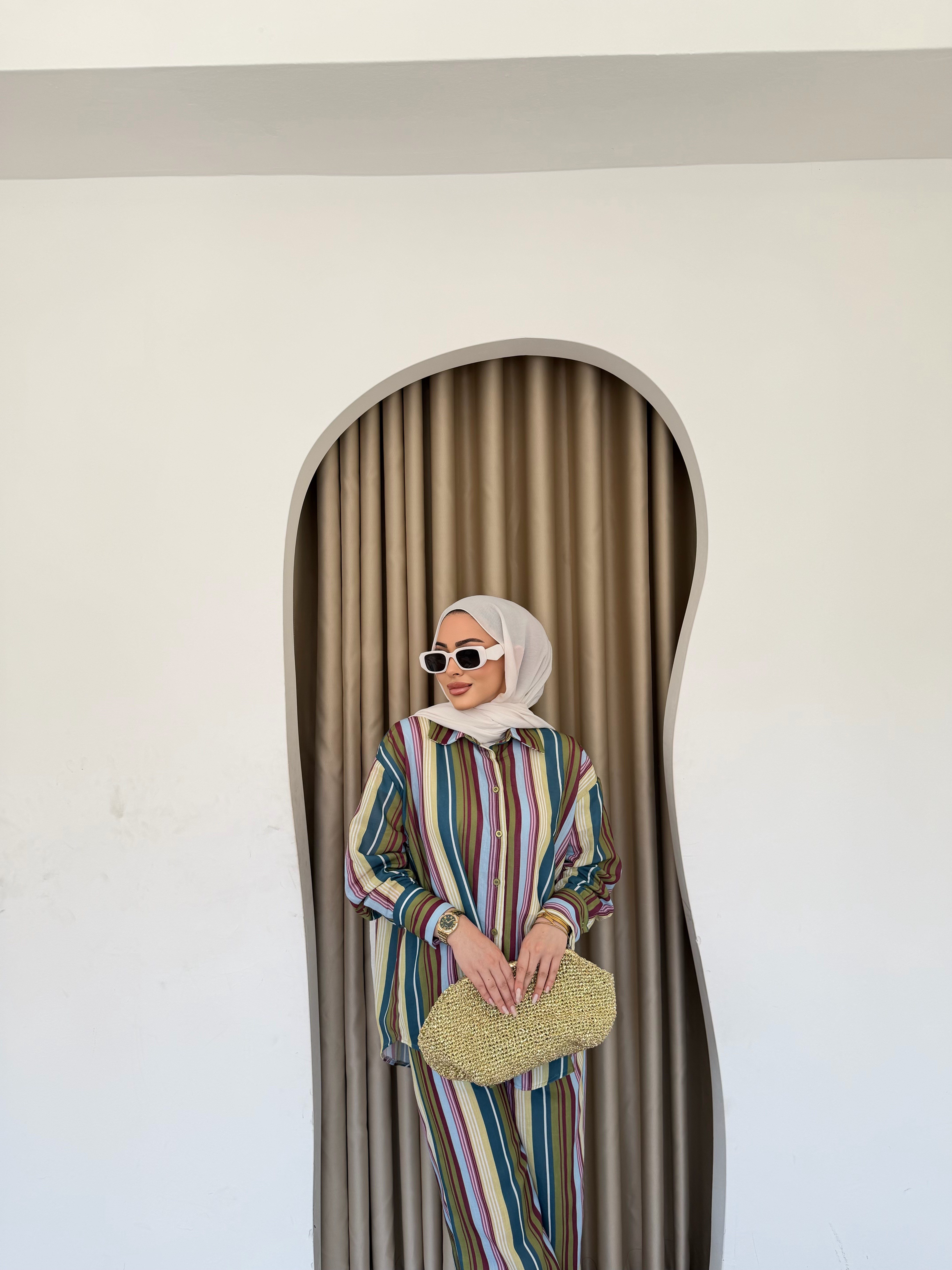 Ala Renkli Keten Takım - Sarı
