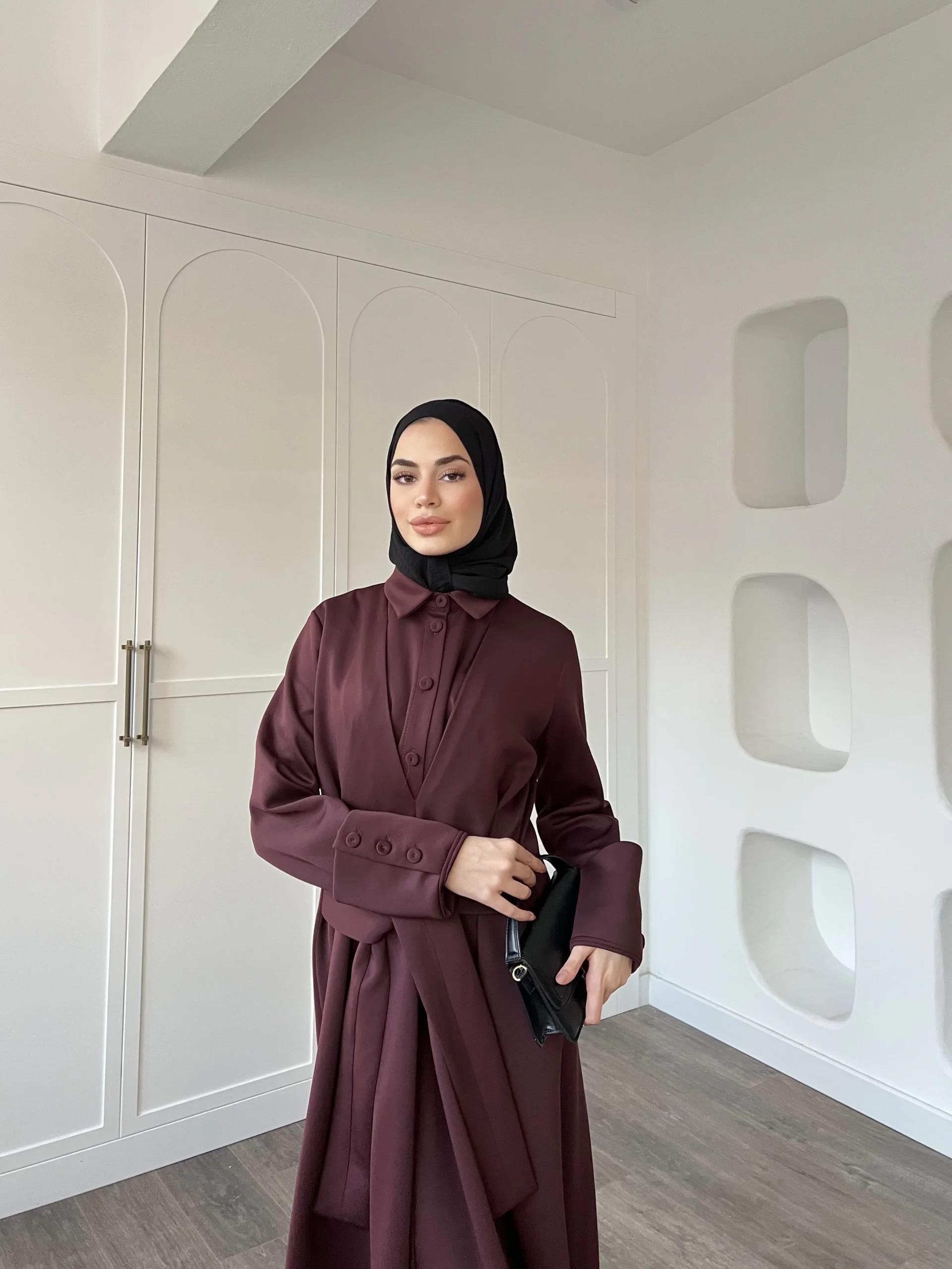 Alev Düğmeli Elbise -Bordo