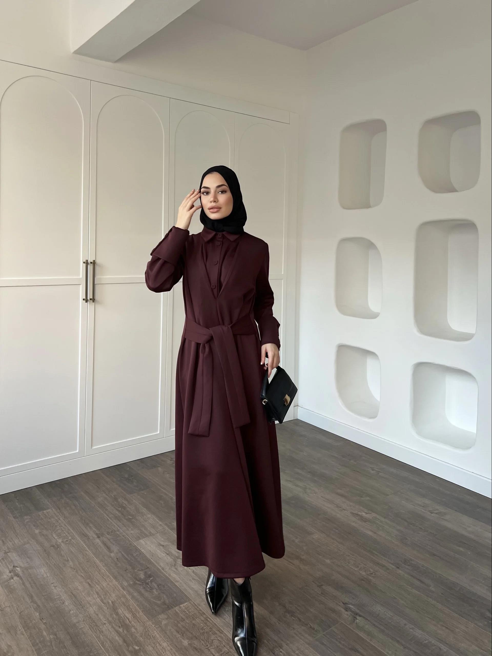 Alev Düğmeli Elbise -Bordo