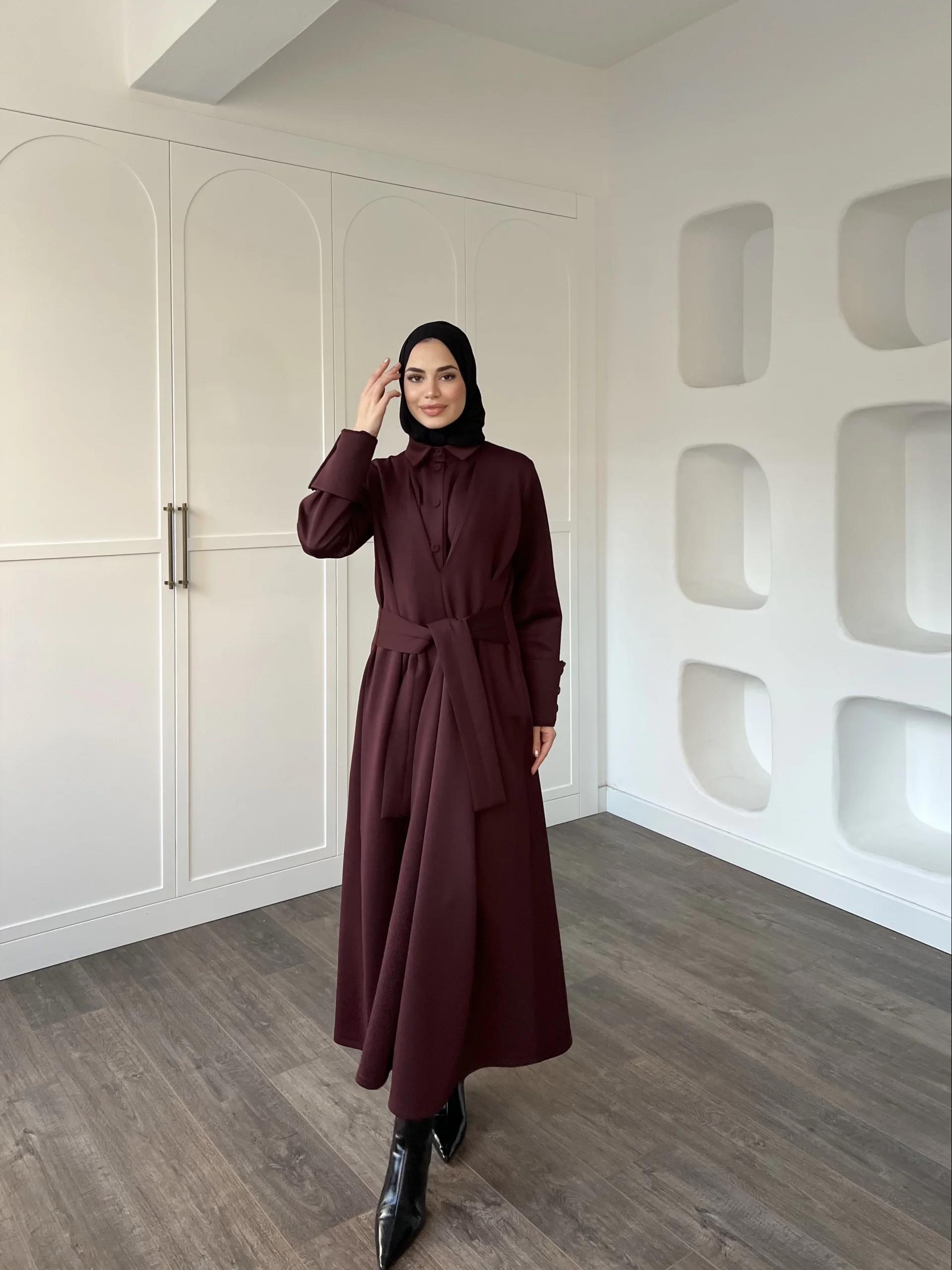 Alev Düğmeli Elbise -Bordo