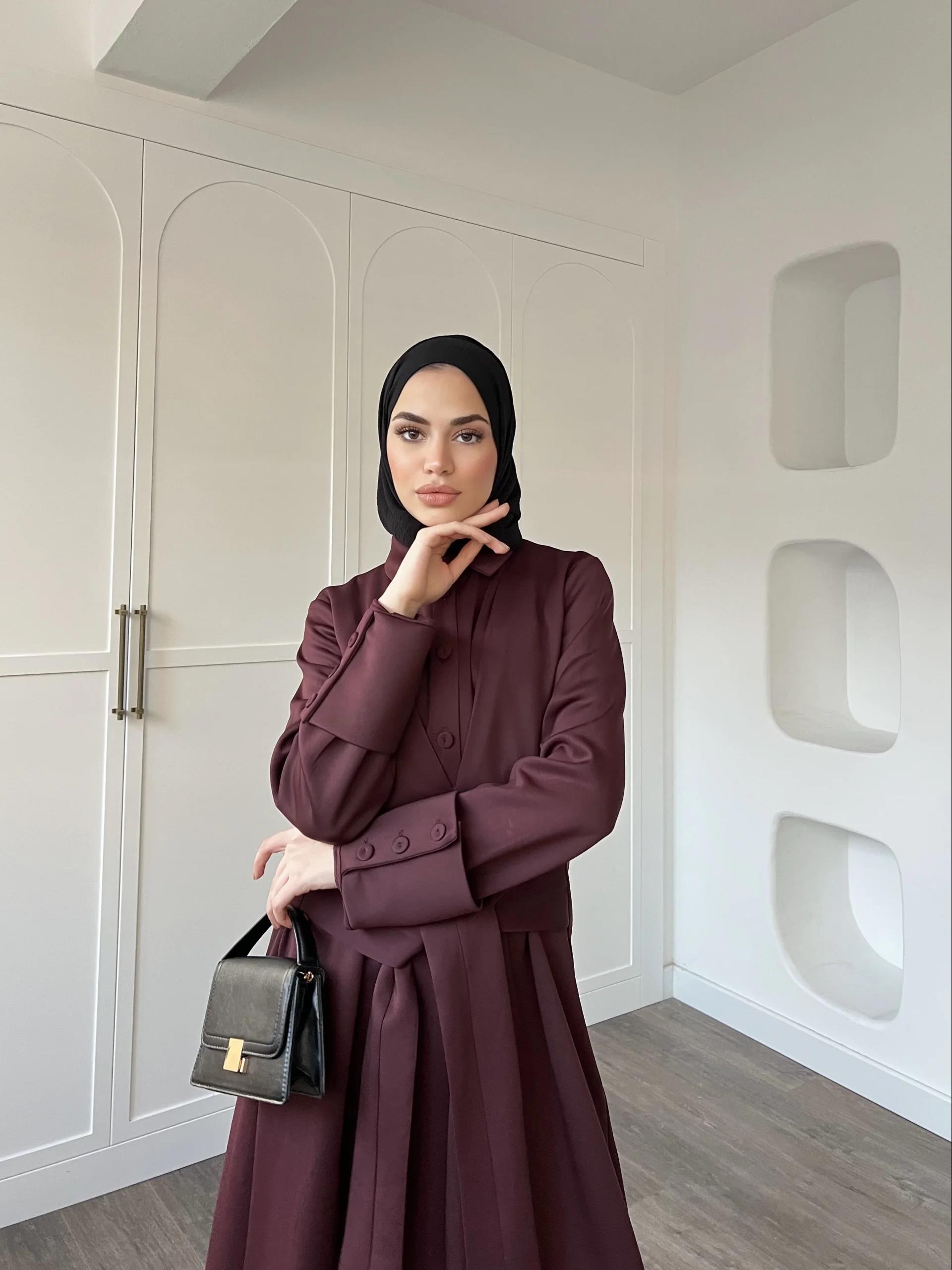 Alev Düğmeli Elbise -Bordo