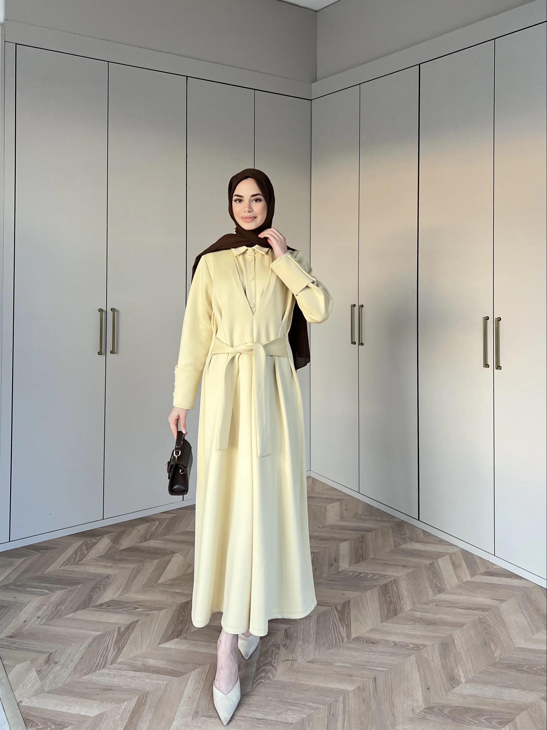 Alev Düğmeli Elbise -Sarı