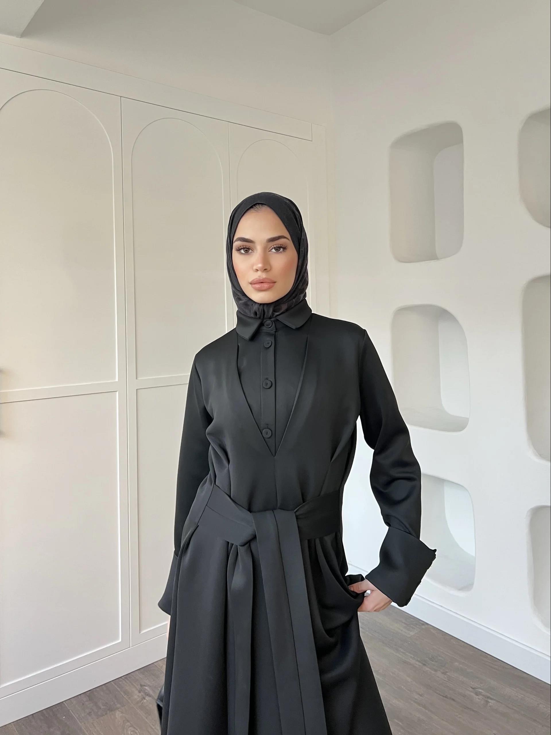 Alev Düğmeli Elbise -Siyah