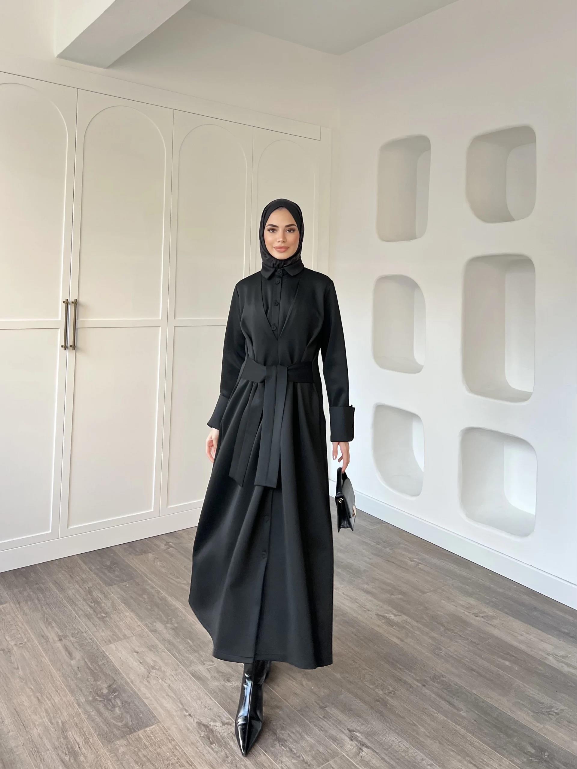 Alev Düğmeli Elbise -Siyah