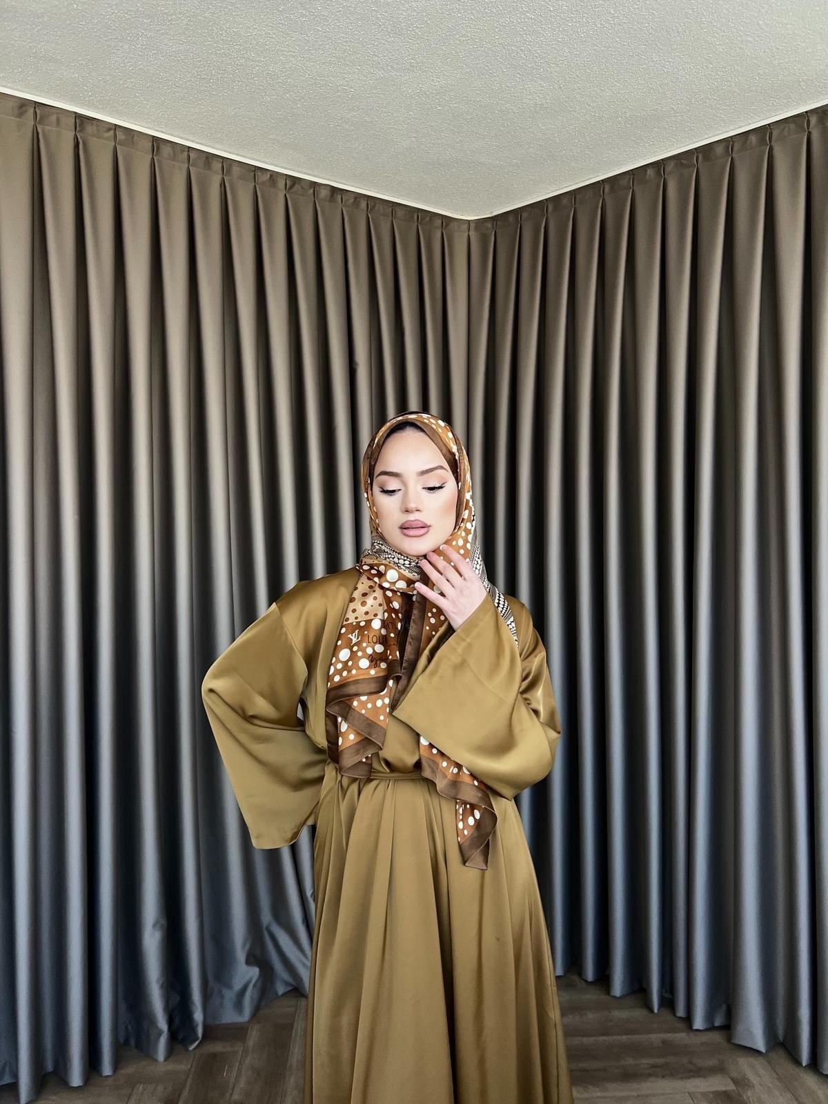 Arabic Belden Bağlamalı Elbise - Yağ Yeşil