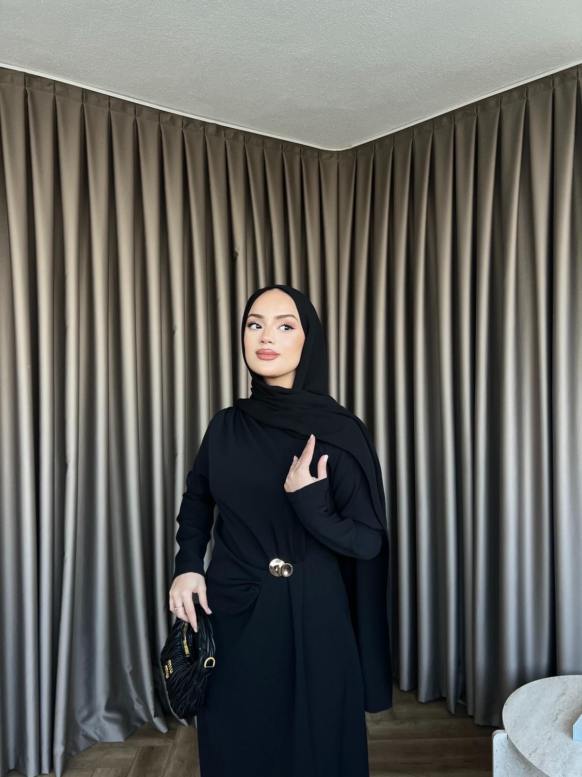 Asil Yan Detay Elbise - Siyah