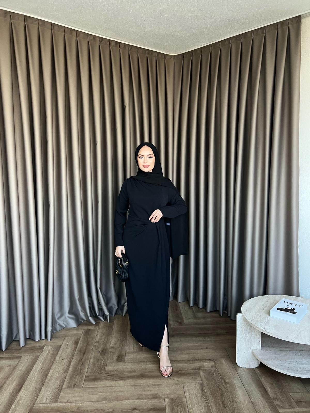 Asil Yan Detay Elbise - Siyah