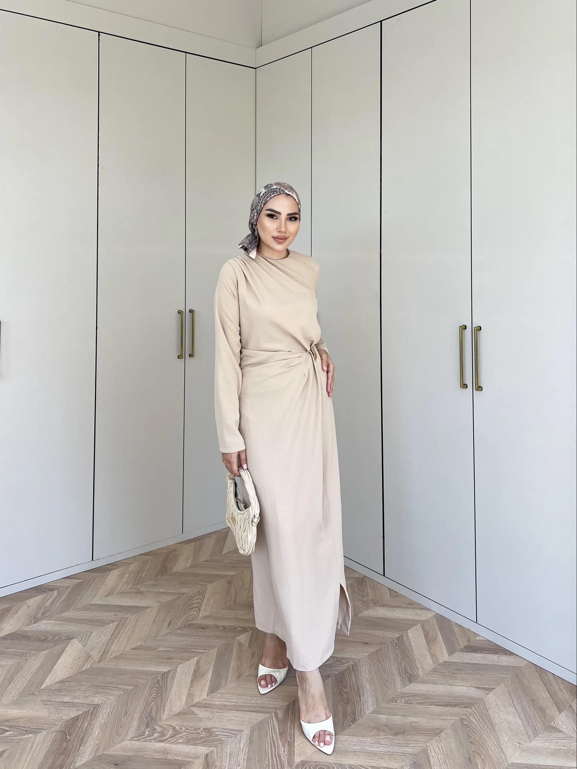Asil Yan Detaylı Elbise - Krem