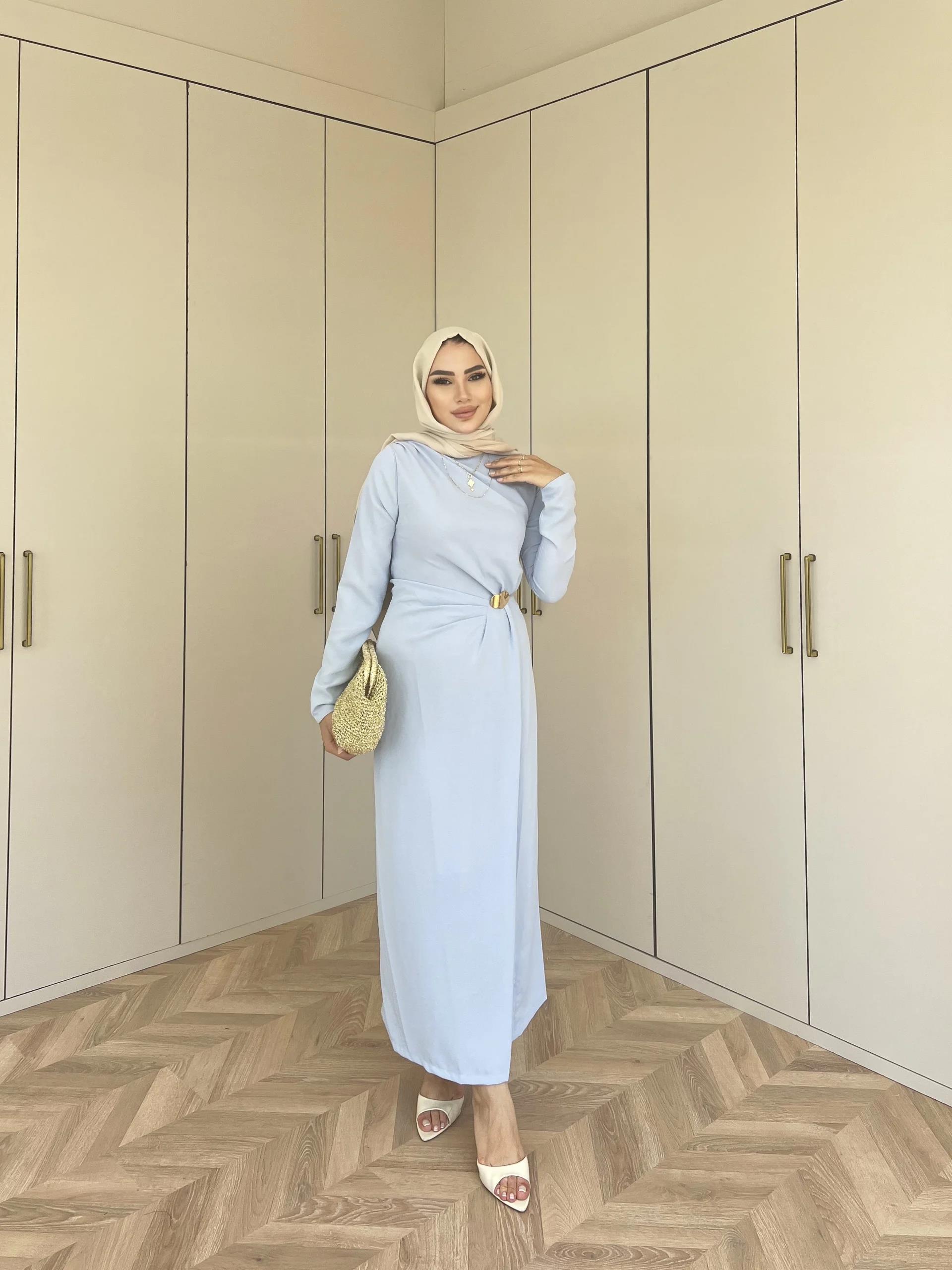 Asil Yan Detaylı Elbise - Mavi