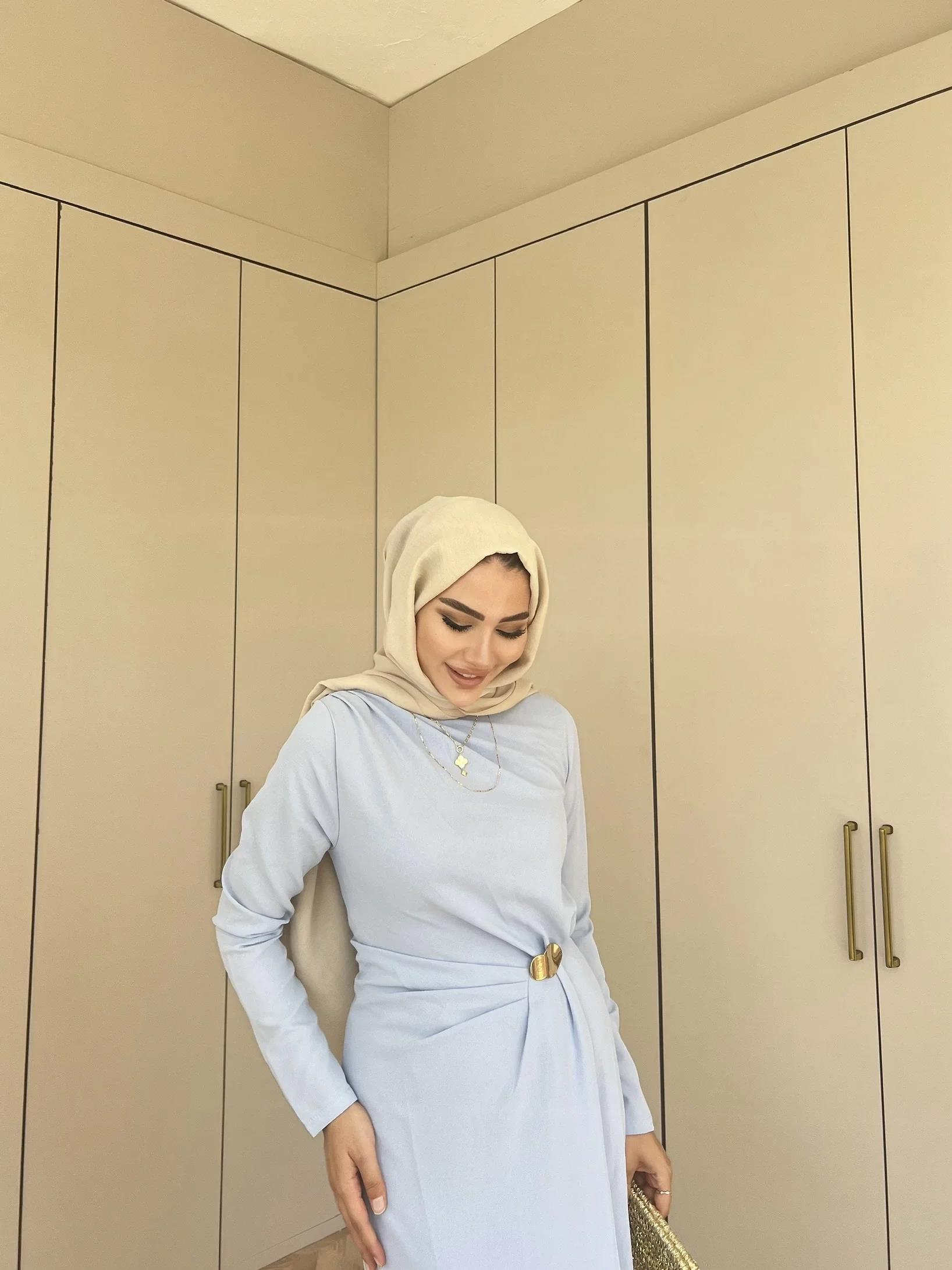 Asil Yan Detaylı Elbise - Mavi