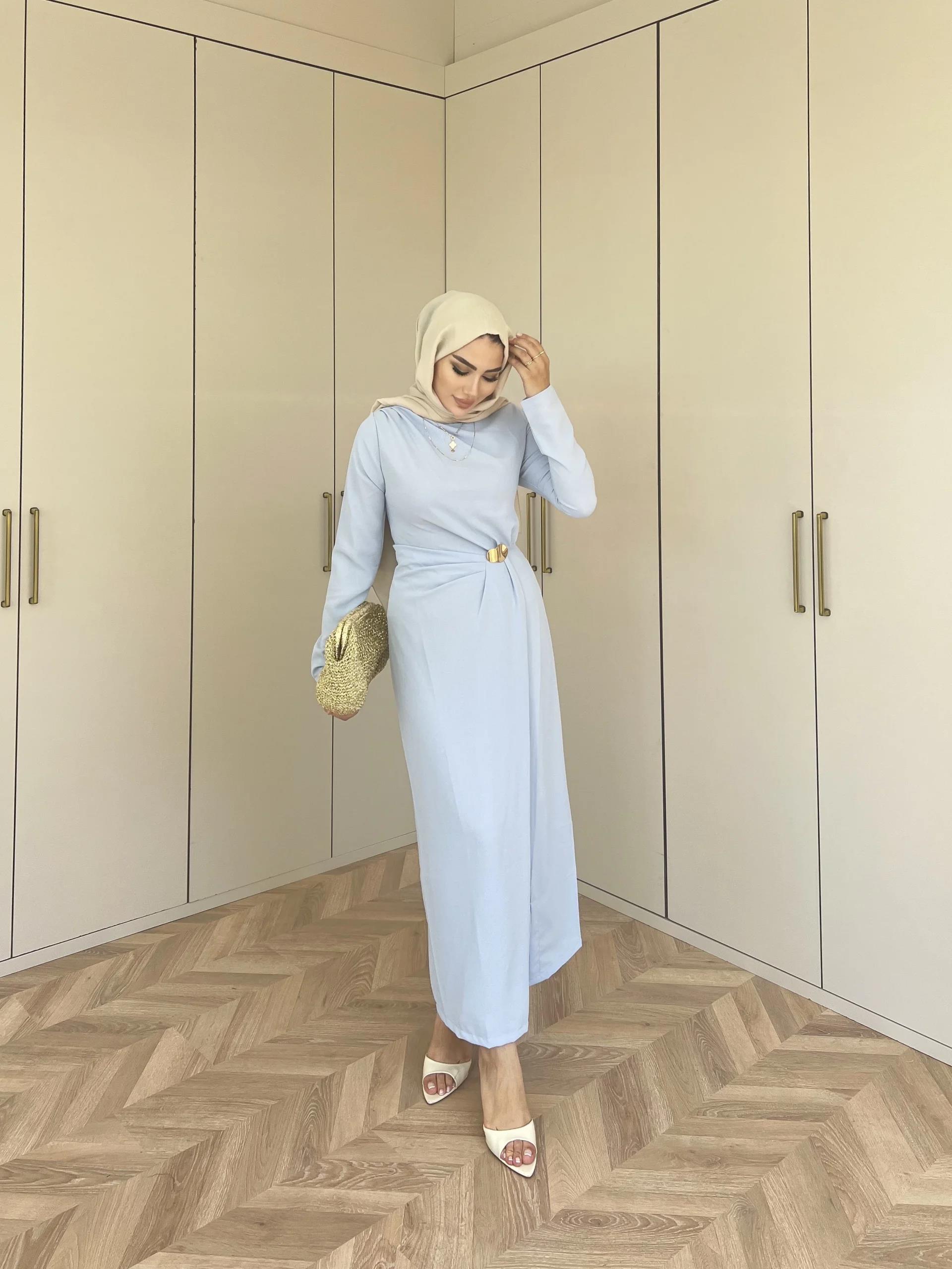 Asil Yan Detaylı Elbise - Mavi