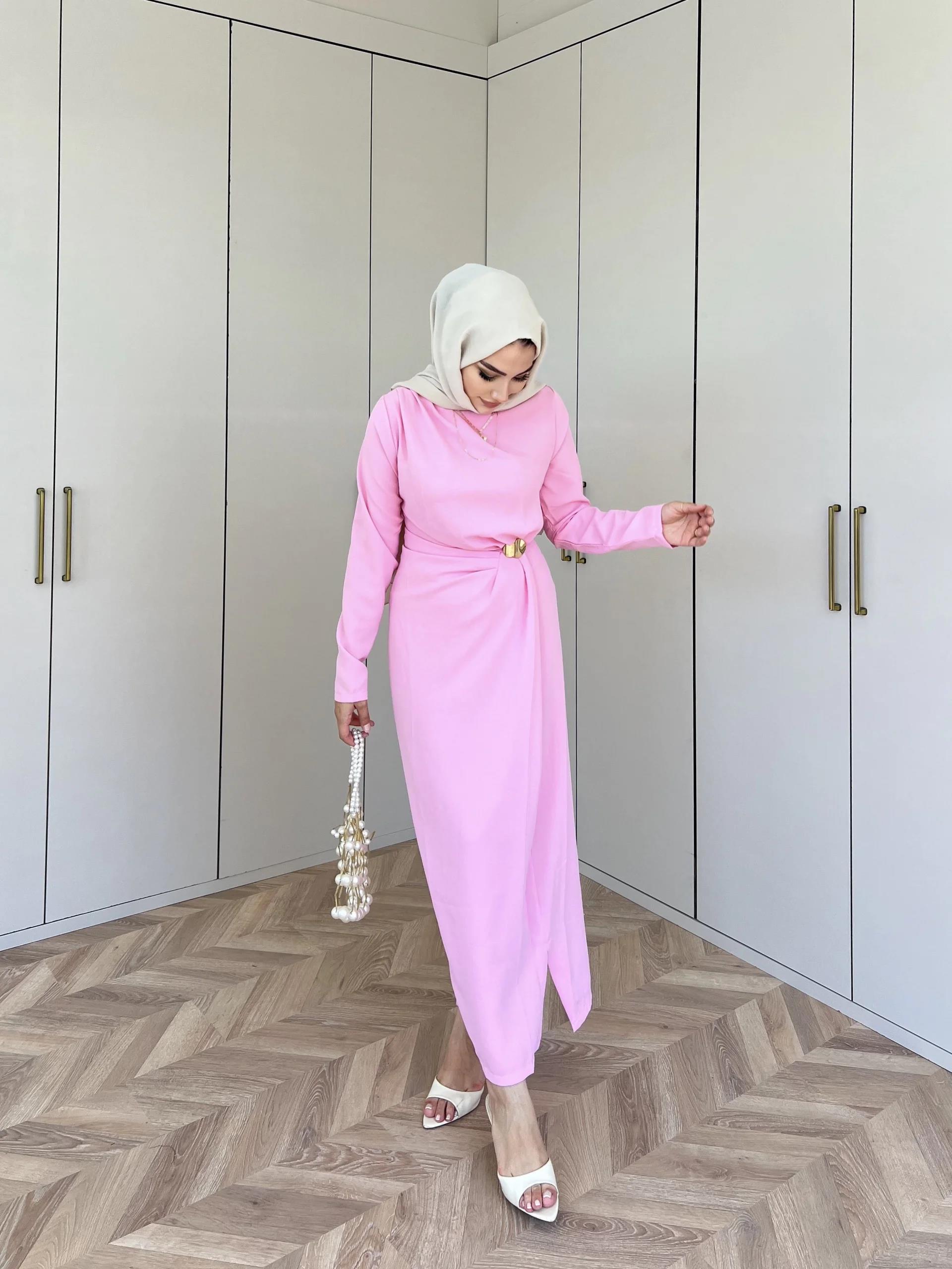 Asil Yan Detaylı Elbise - Pembe