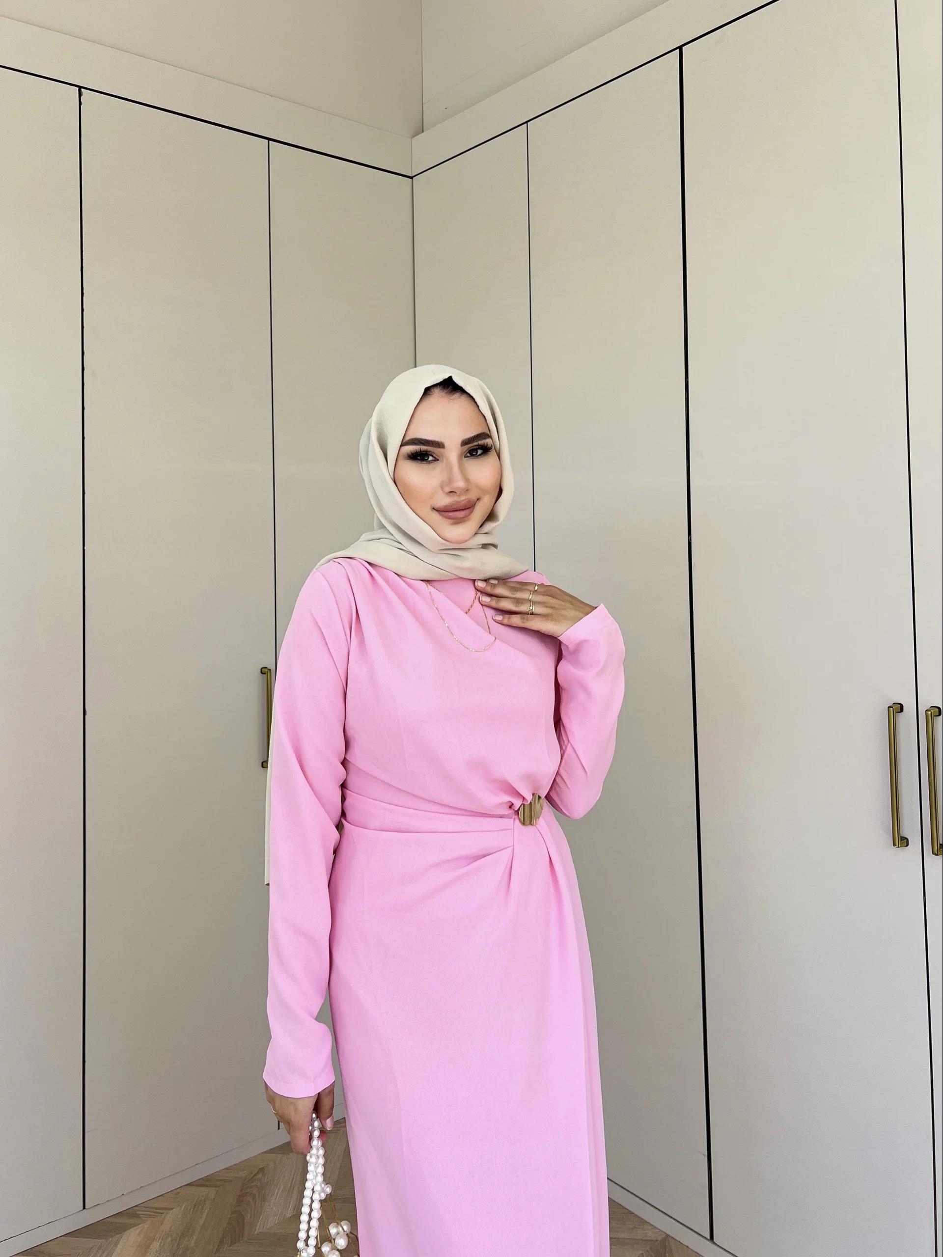 Asil Yan Detaylı Elbise - Pembe