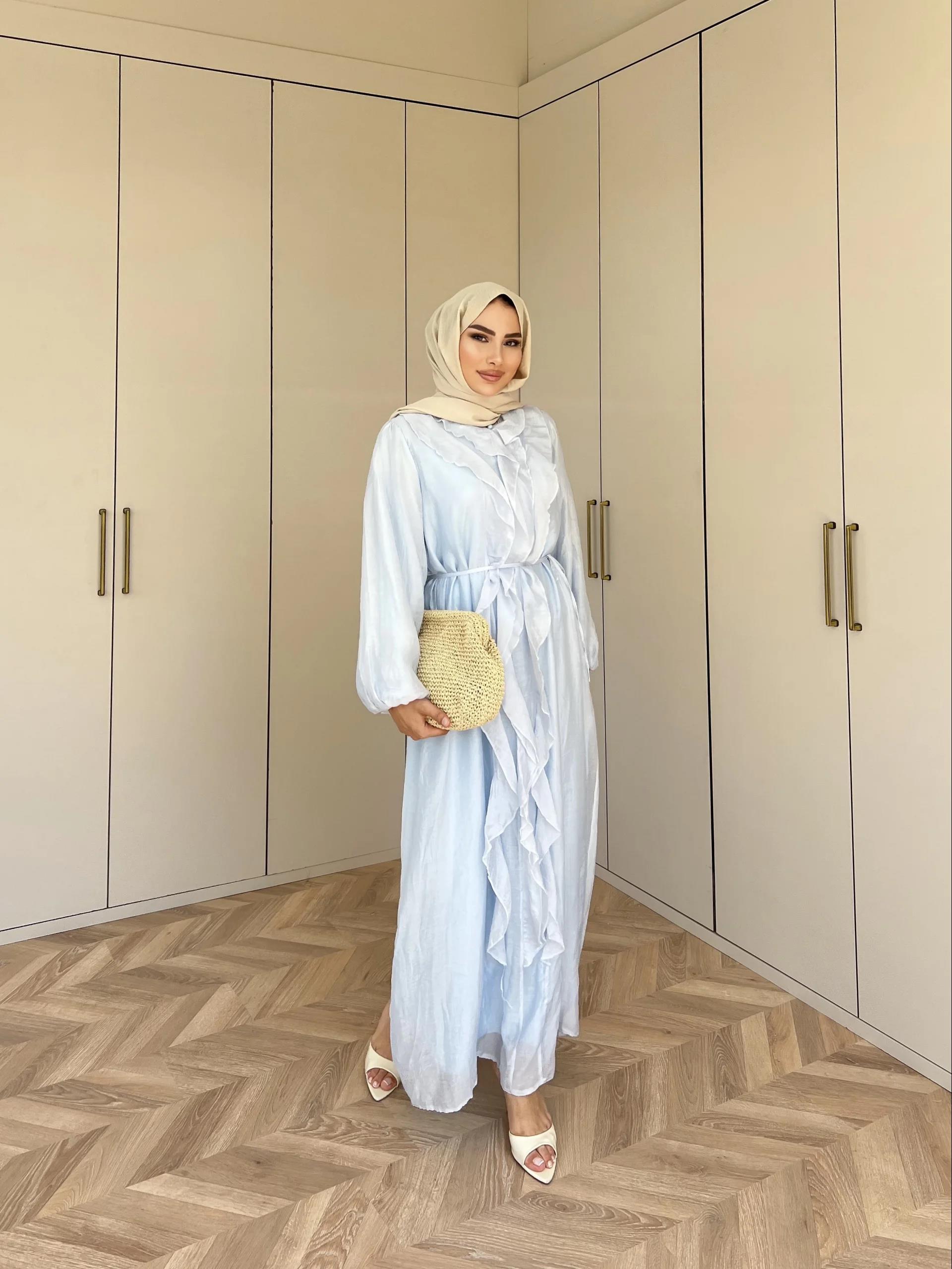 Bahar Fırfırlı Elbise - Mavi