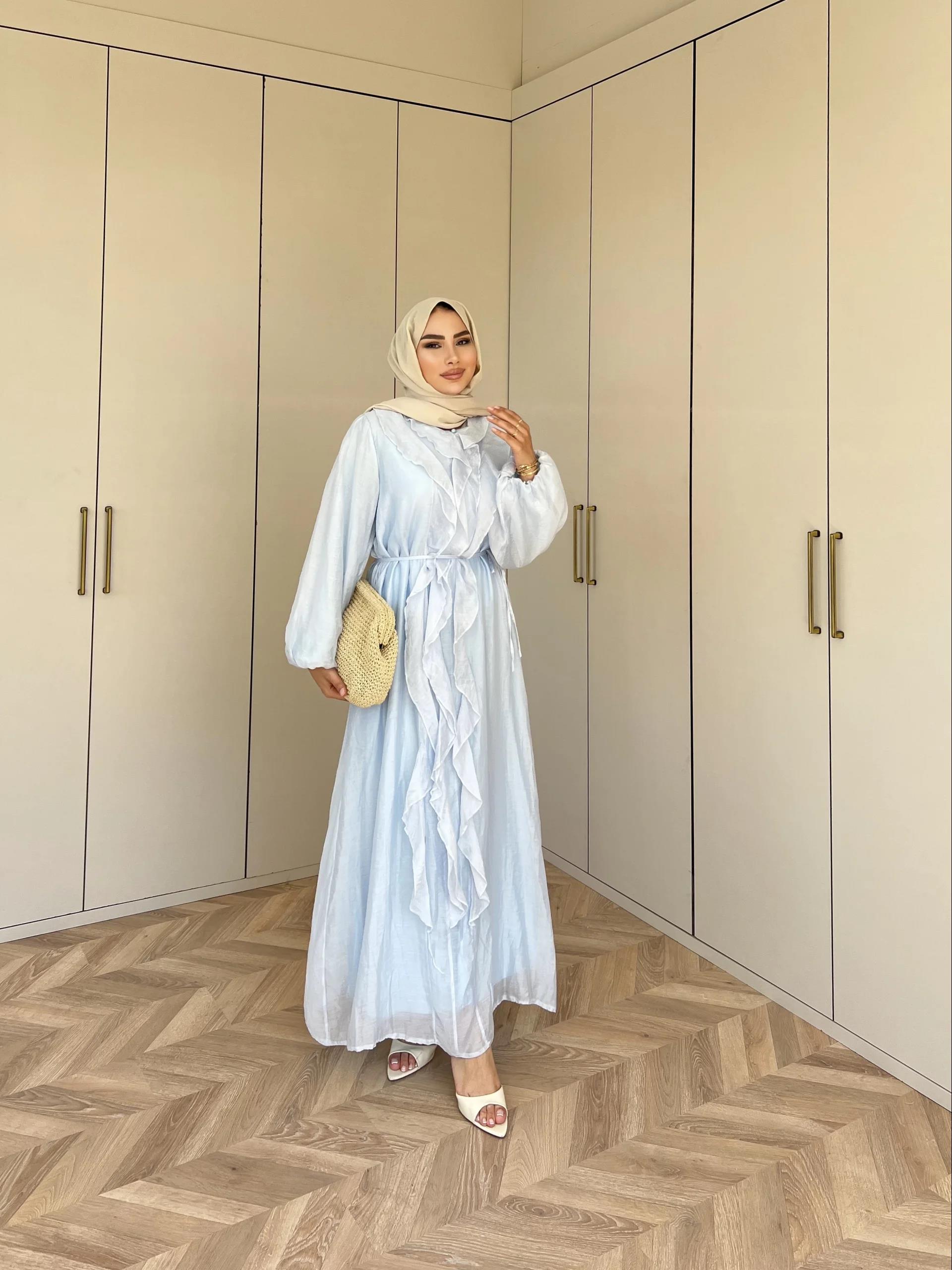 Bahar Fırfırlı Elbise - Mavi