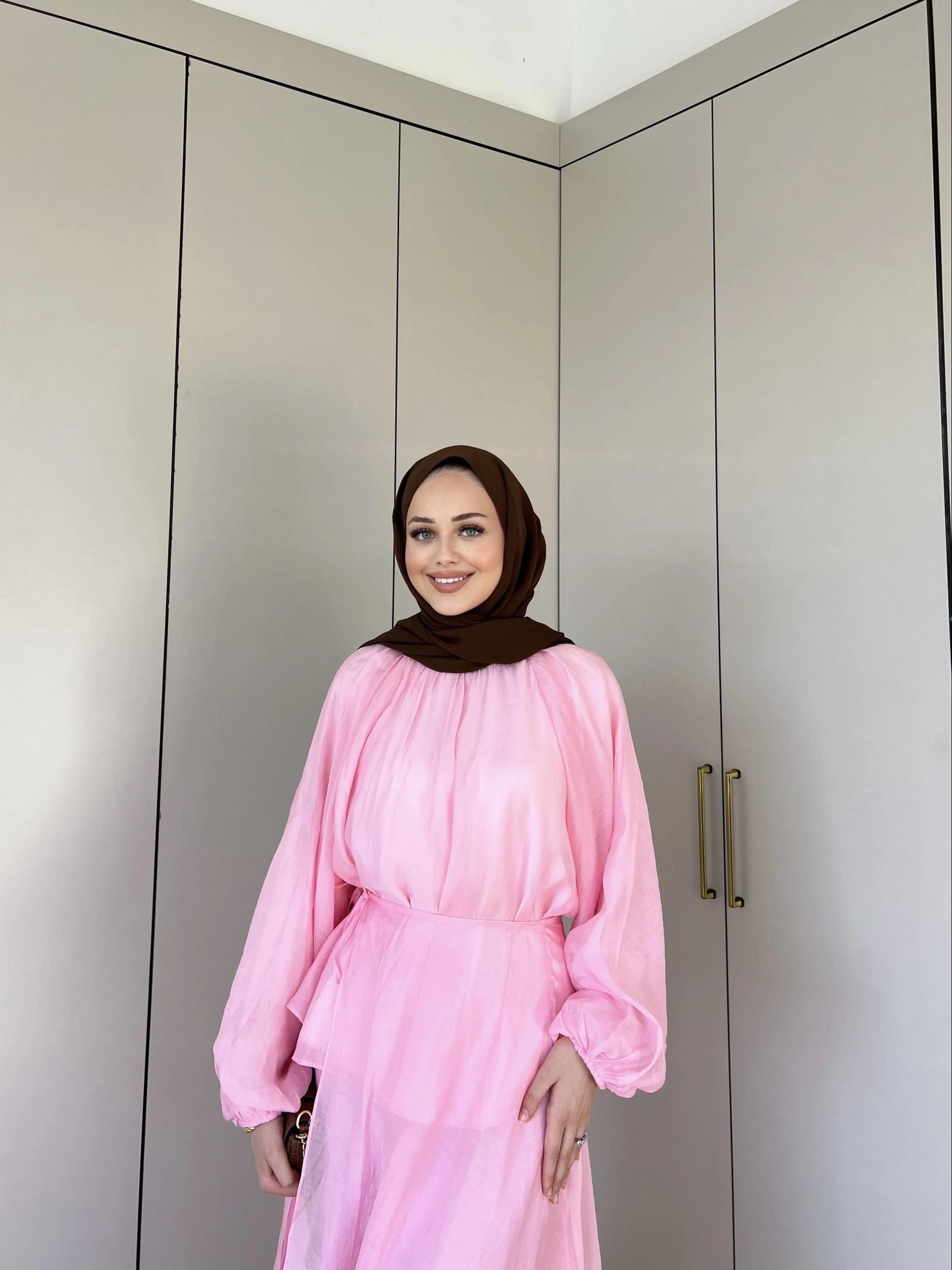 Balon Kol Şifon Takım - Pembe