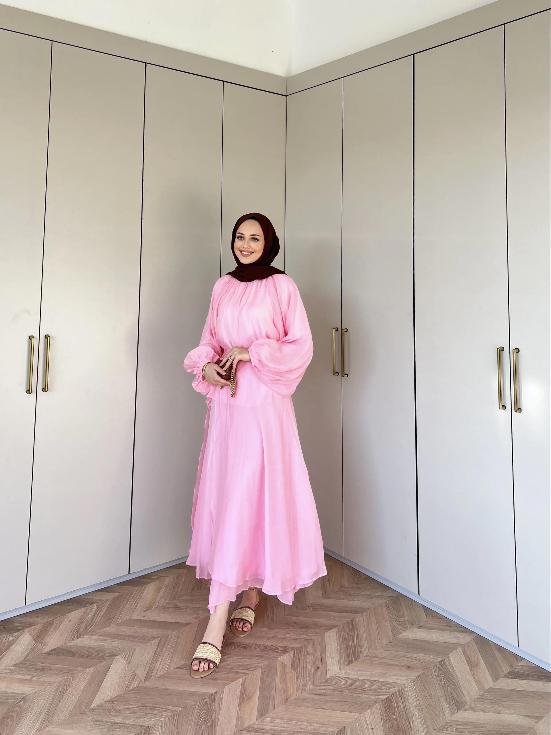 Balon Kol Şifon Takım - Pembe