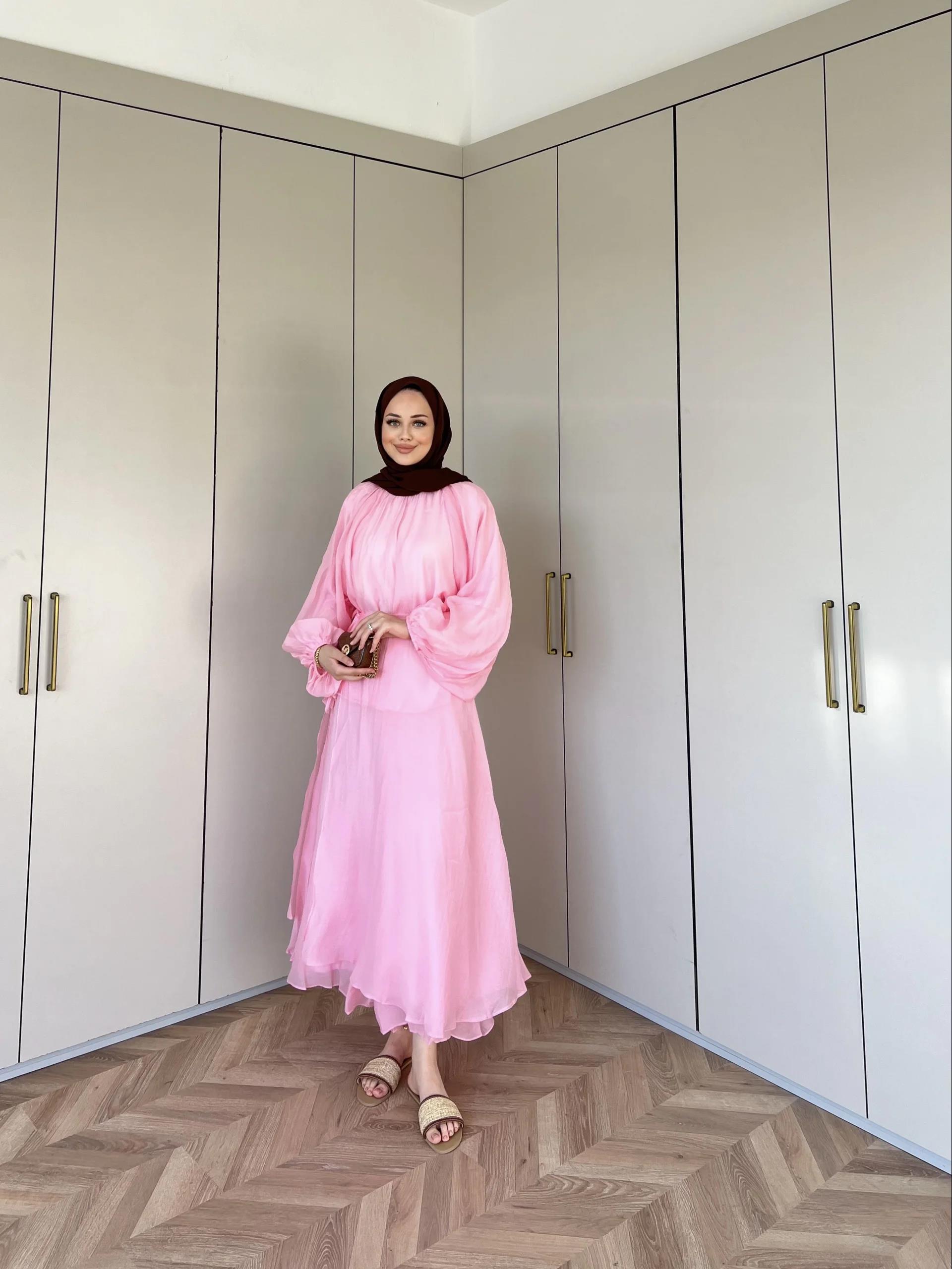 Balon Kol Şifon Takım - Pembe