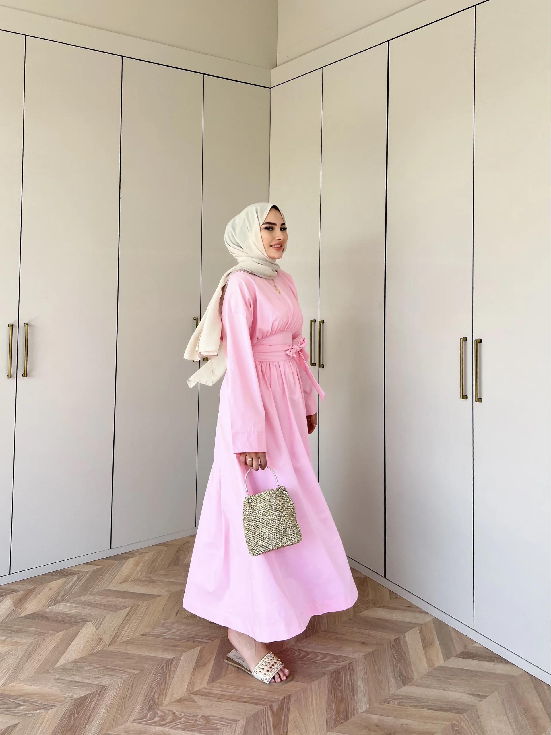 Begonya Bel Bağlamalı Elbise - Pembe