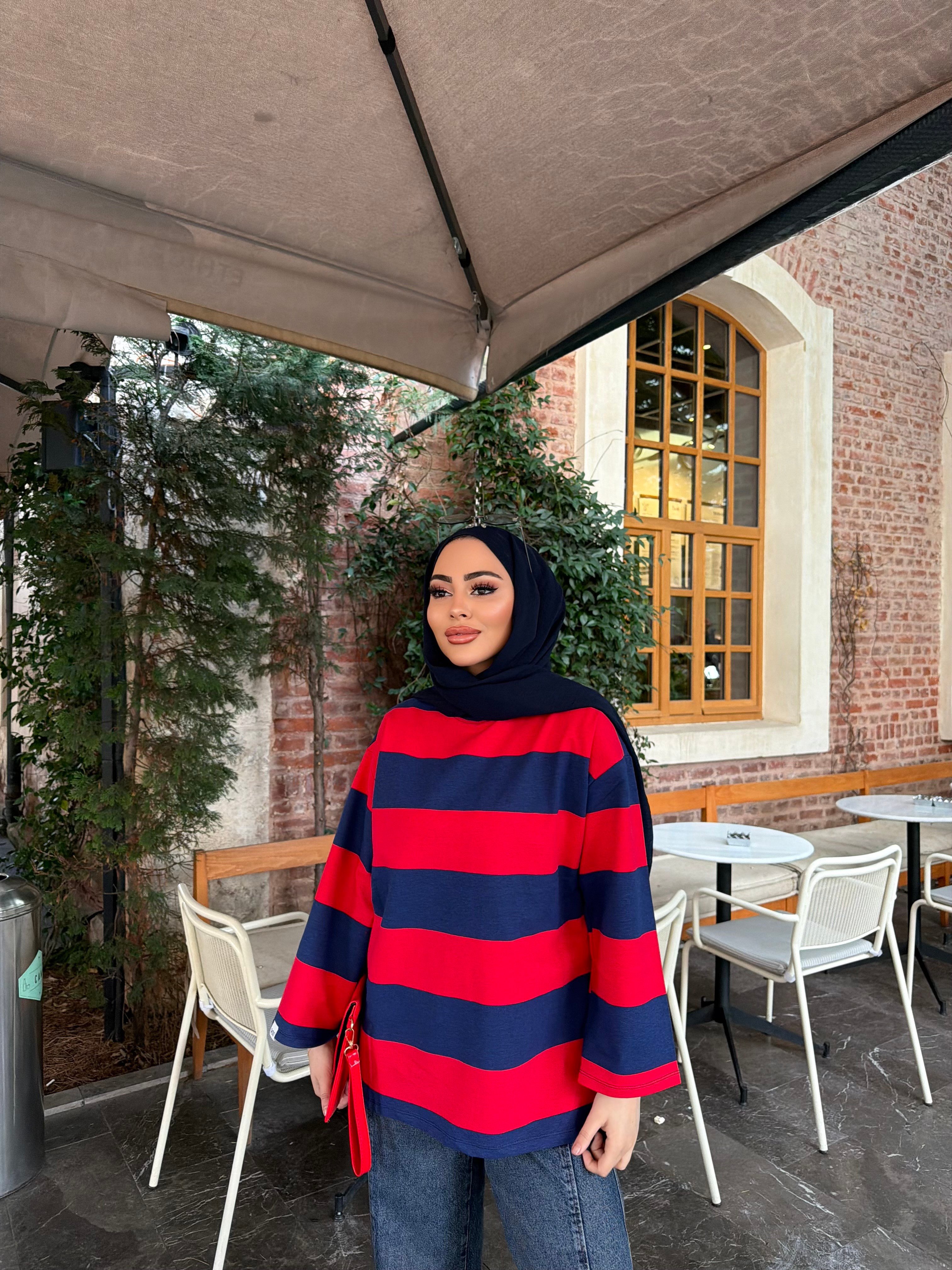 Bella Çizgili Sweat - Lacivert  (ÖN SİPARİŞ)