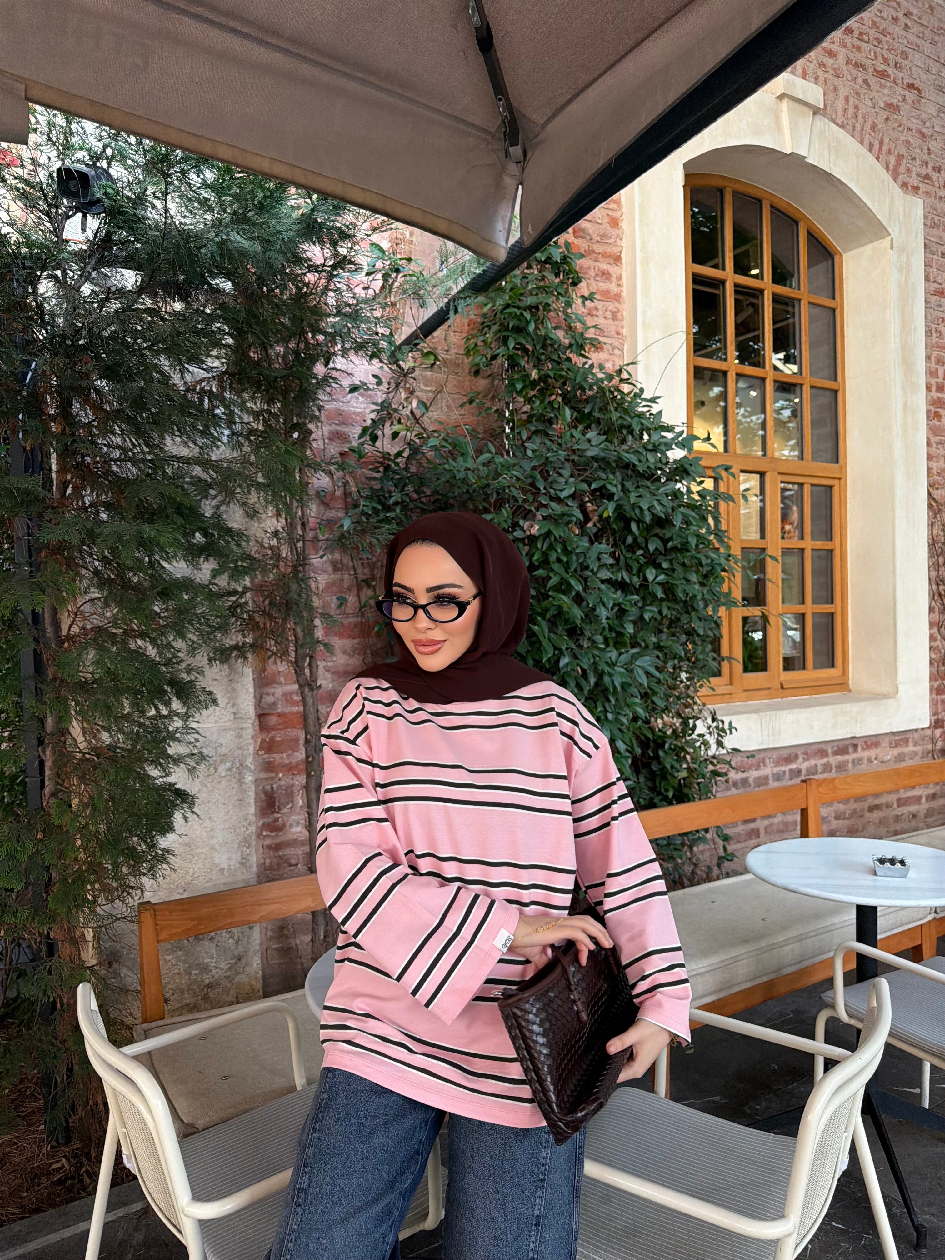 Bella Çizgili Sweat - Pembe (ÖN SİPARİŞ)