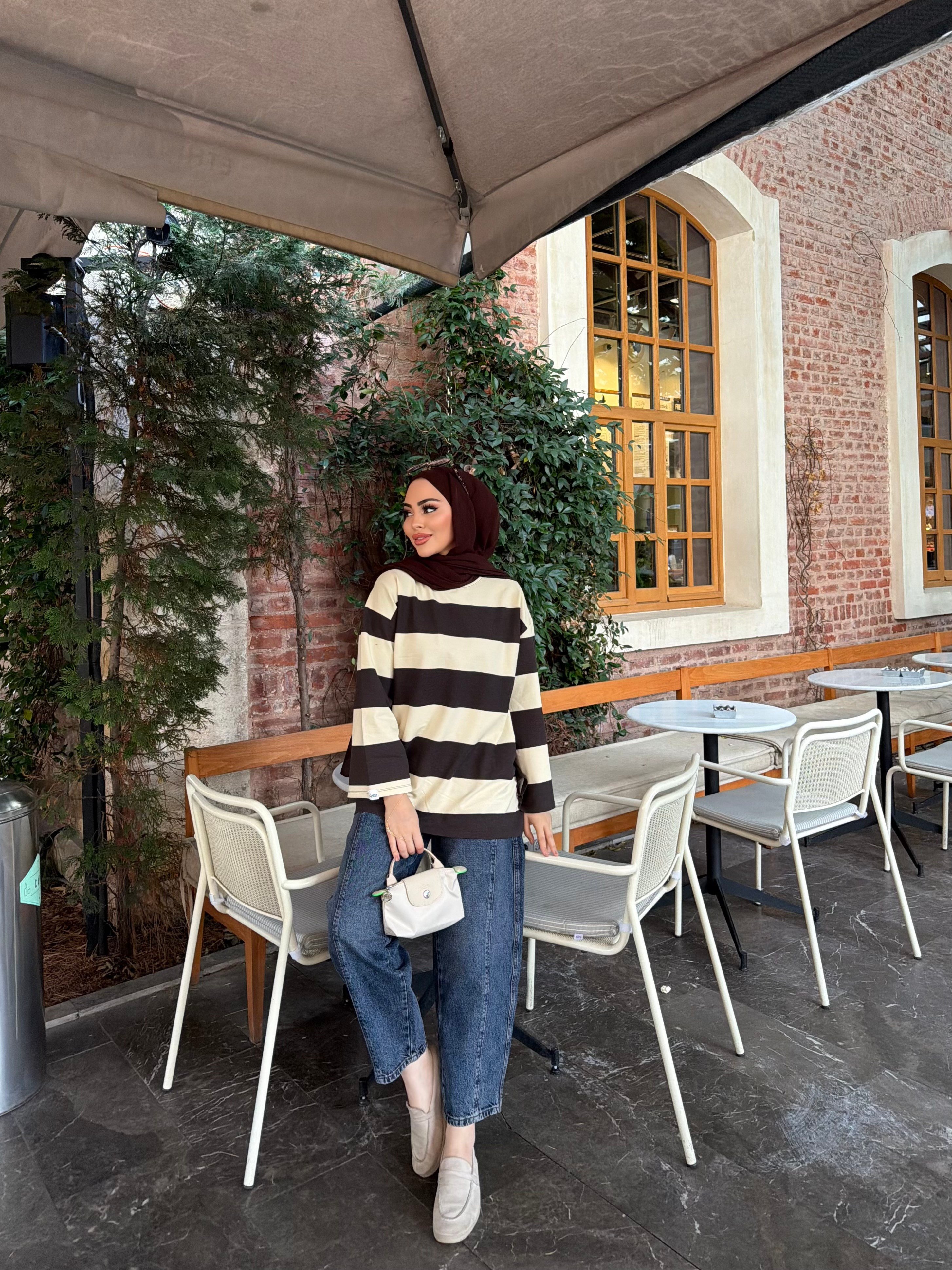 Bella Çizgili Sweat - Vizon (ÖN SİPARİŞ)