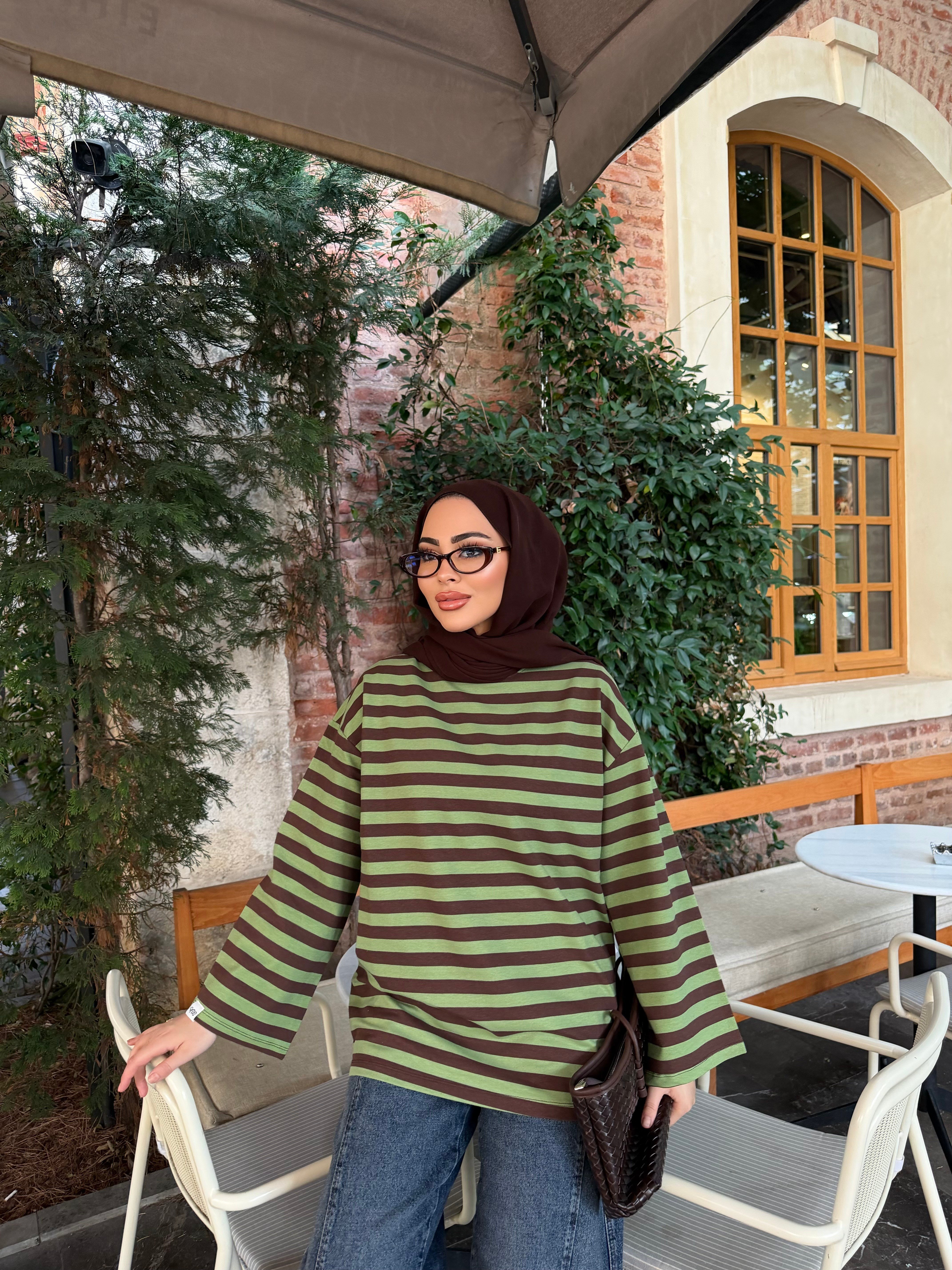 Bella Çizgili Sweat - Yeşil  (ÖN SİPARİŞ)