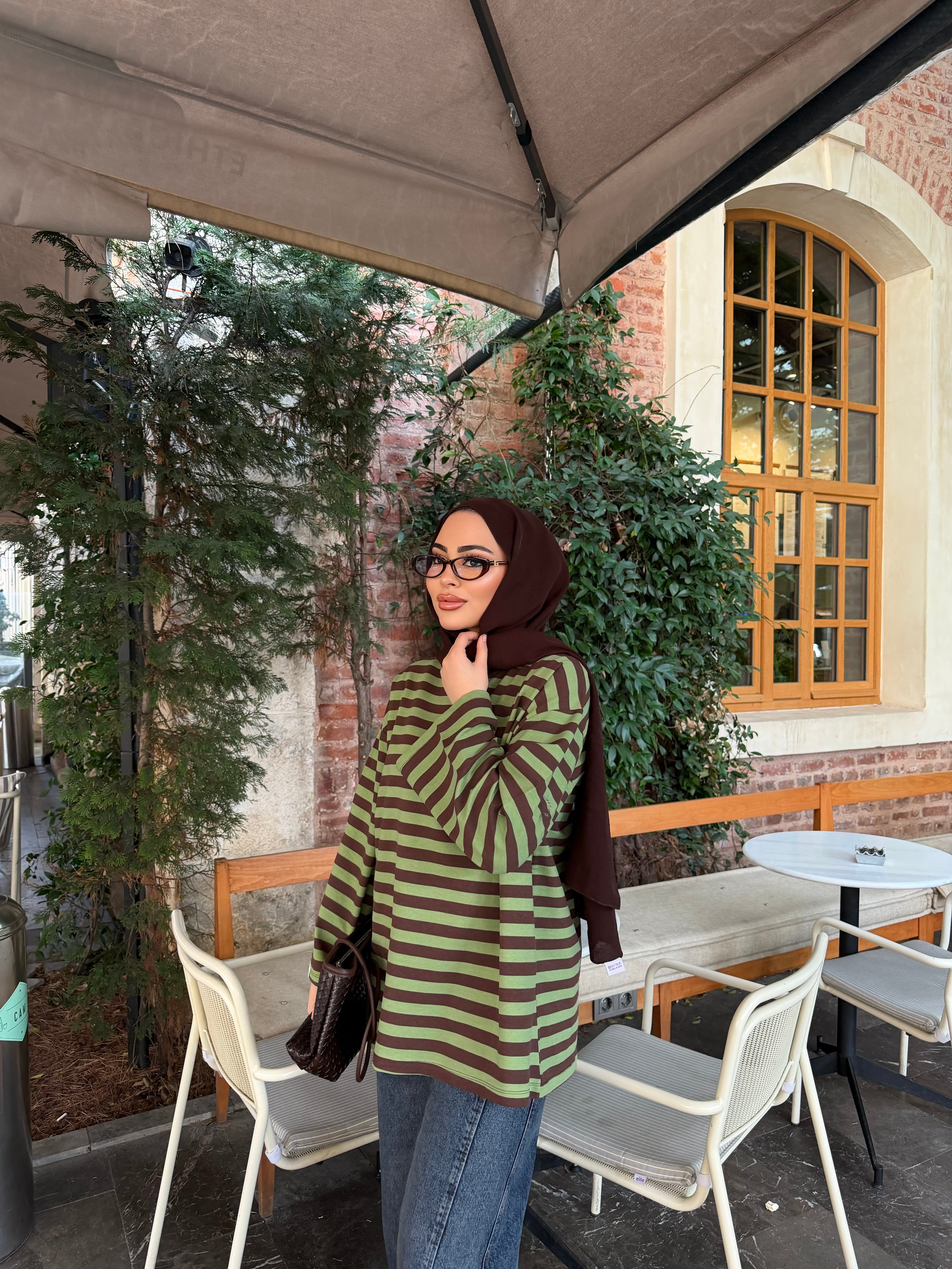 Bella Çizgili Sweat - Yeşil  (ÖN SİPARİŞ)