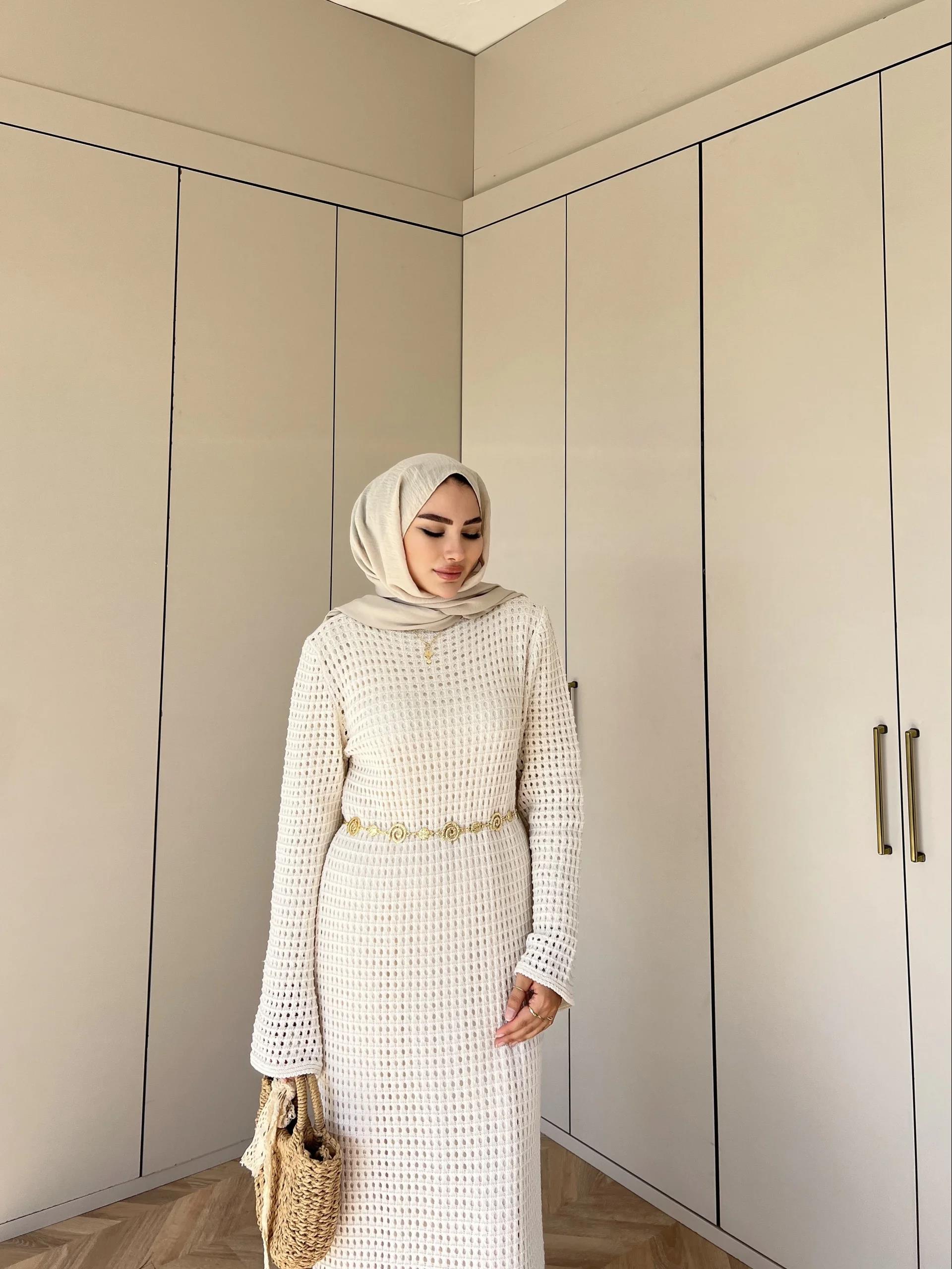 Boncuk Triko Elbise - Krem