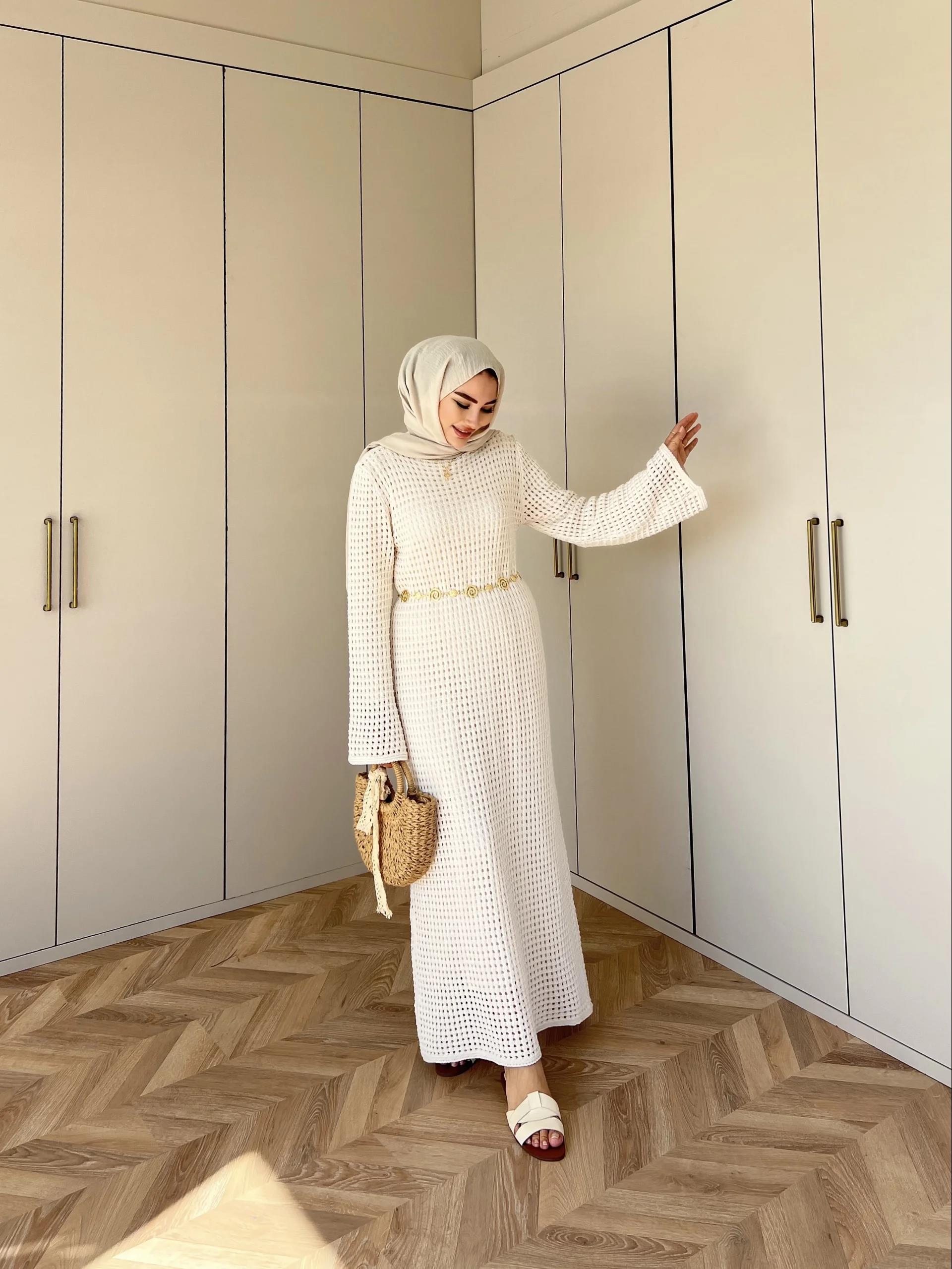 Boncuk Triko Elbise - Krem