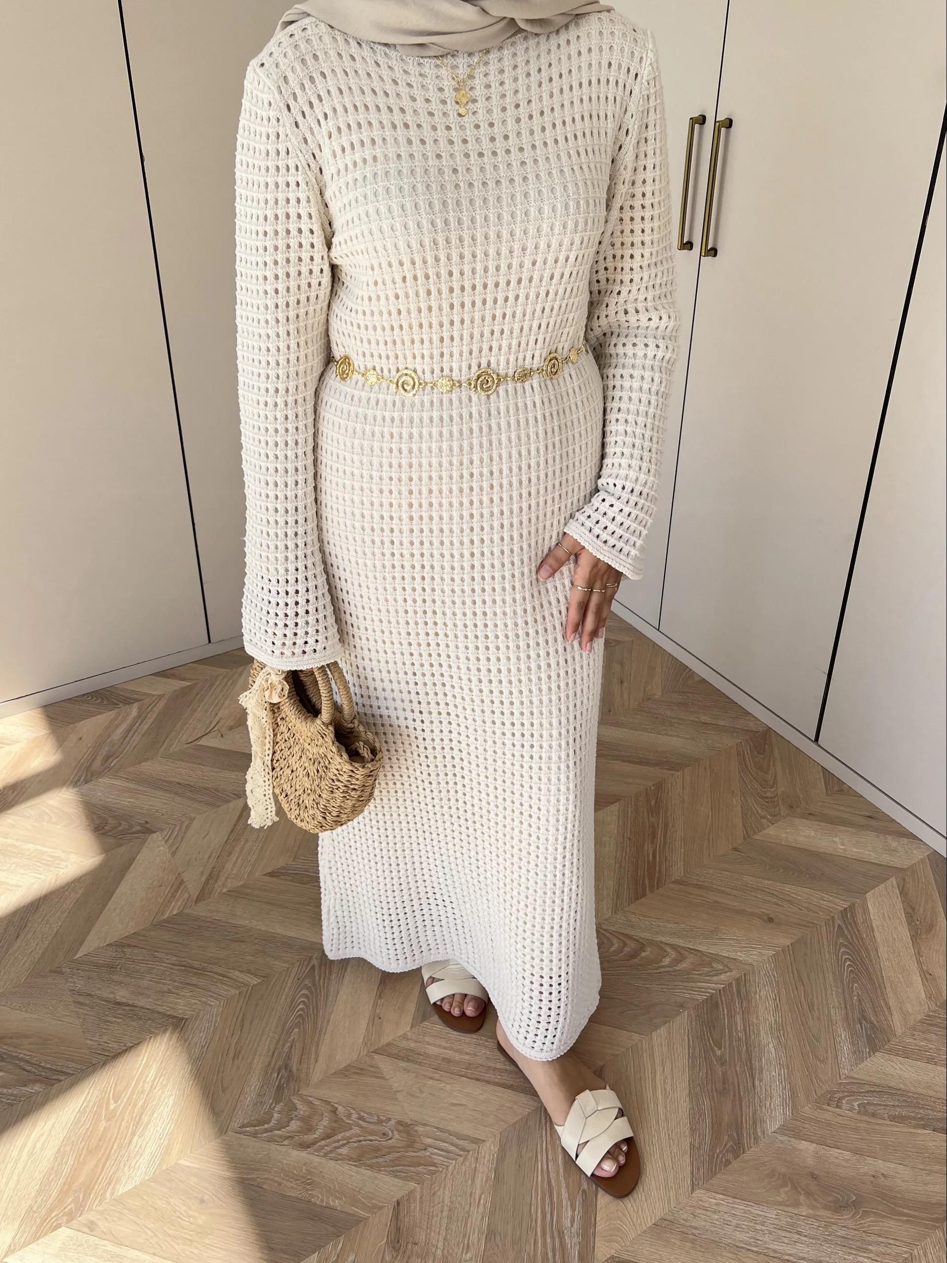 Boncuk Triko Elbise - Krem