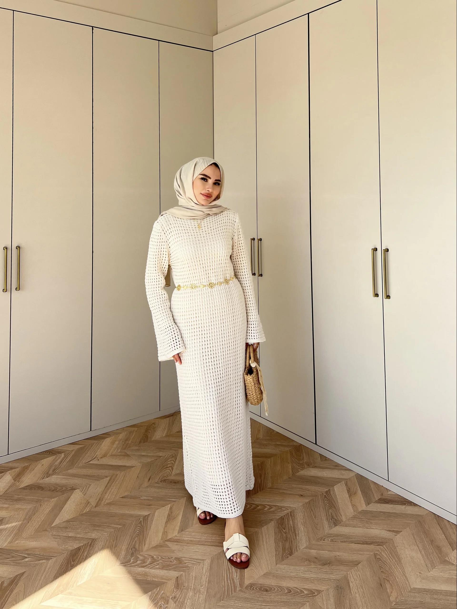 Boncuk Triko Elbise - Krem