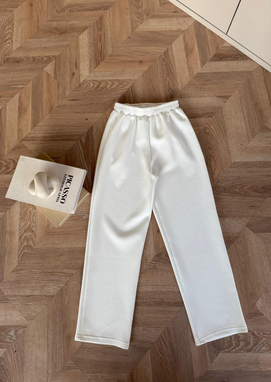 Boru Paça Scuba Pantolon - Beyaz