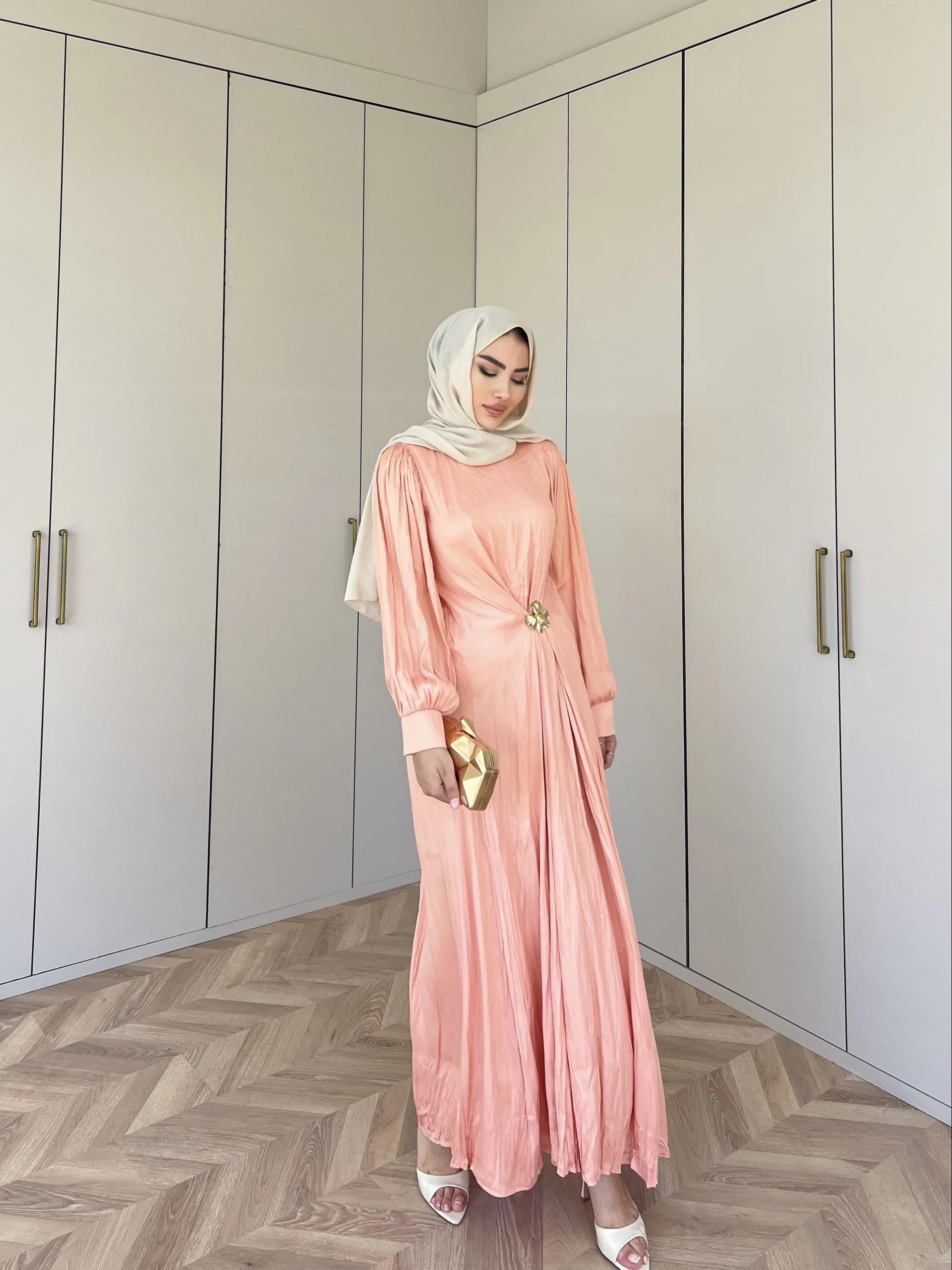 Broşlu Aden Elbise - Somon