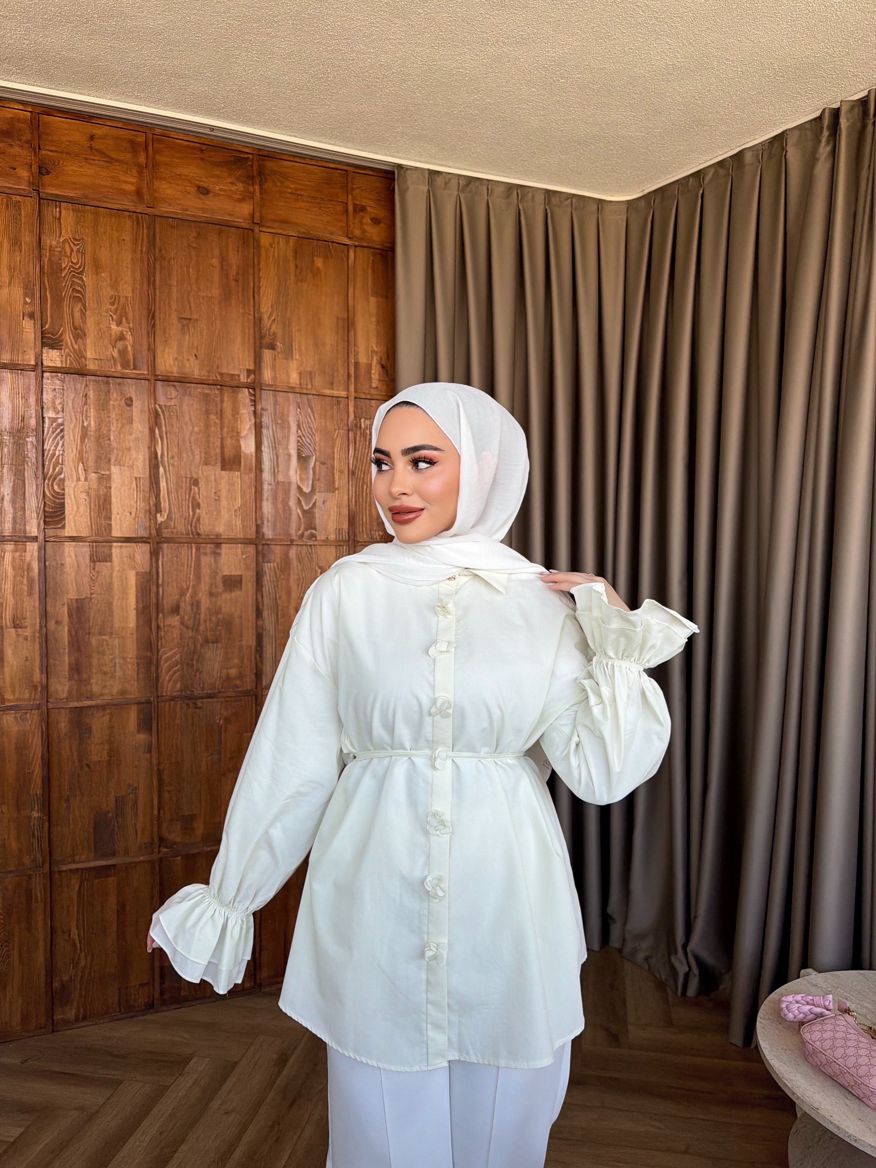 Çiçek Gömlek - Beyaz