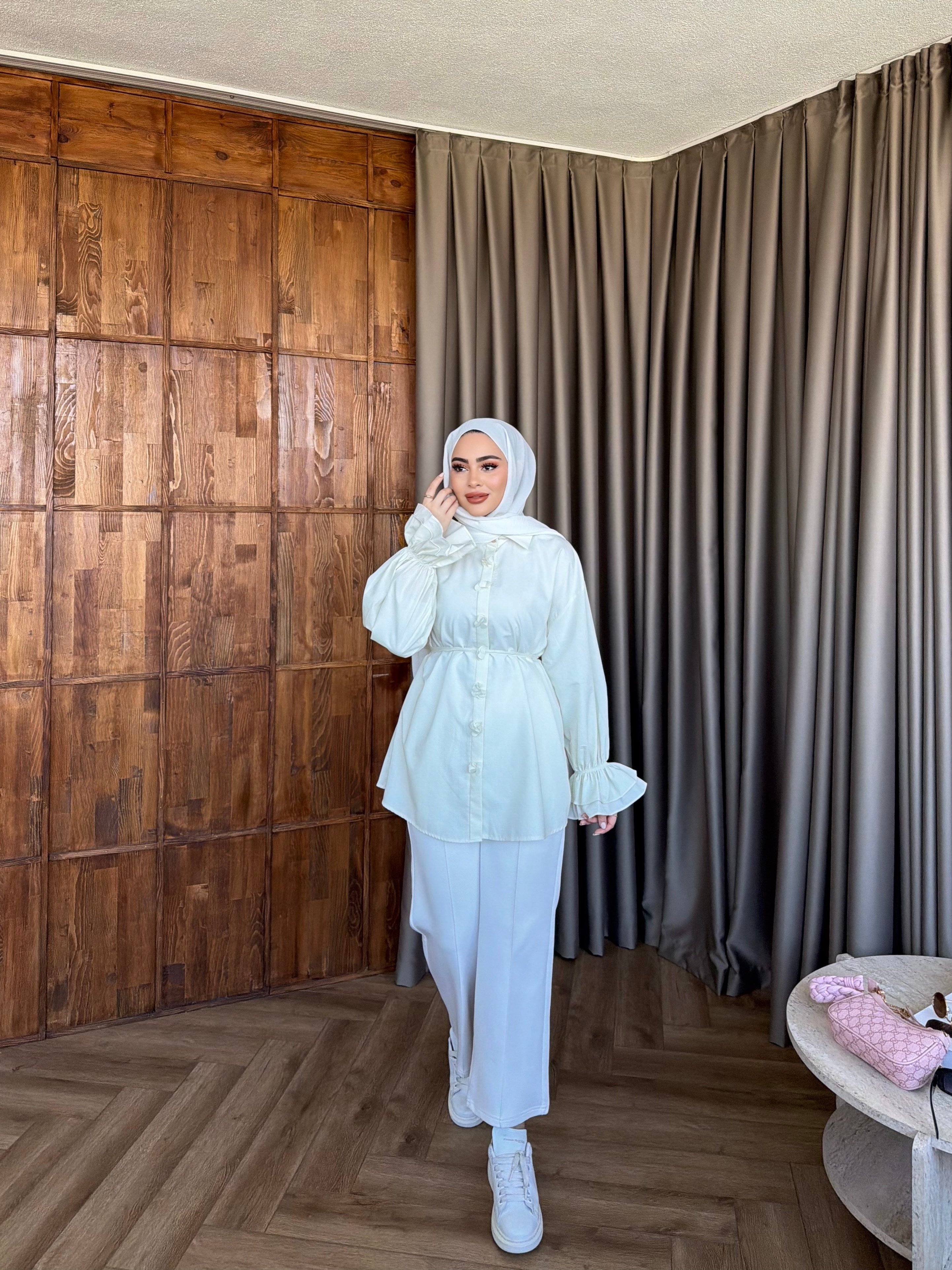 Çiçek Gömlek - Beyaz