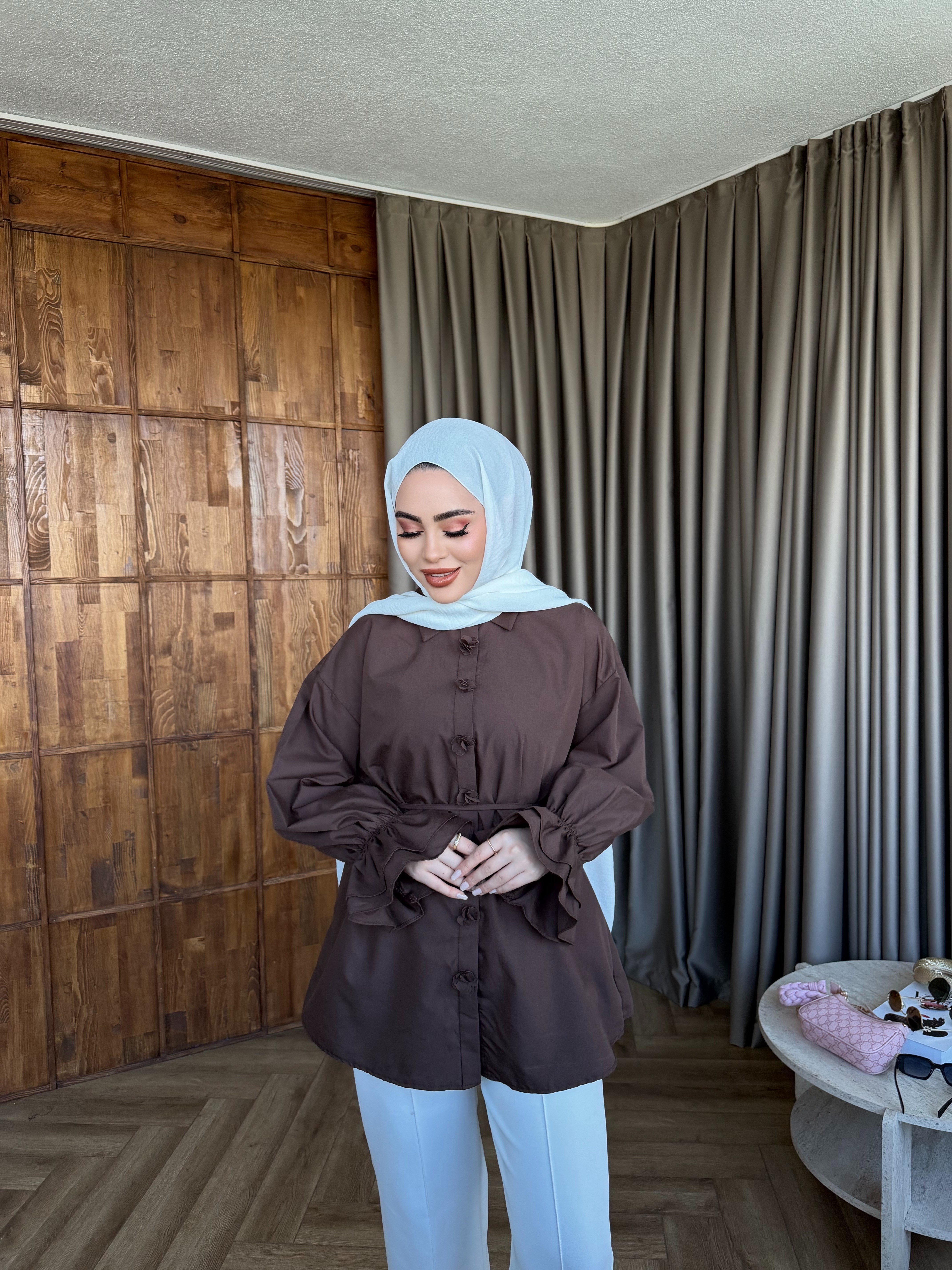 Çiçek Gömlek - Kahve