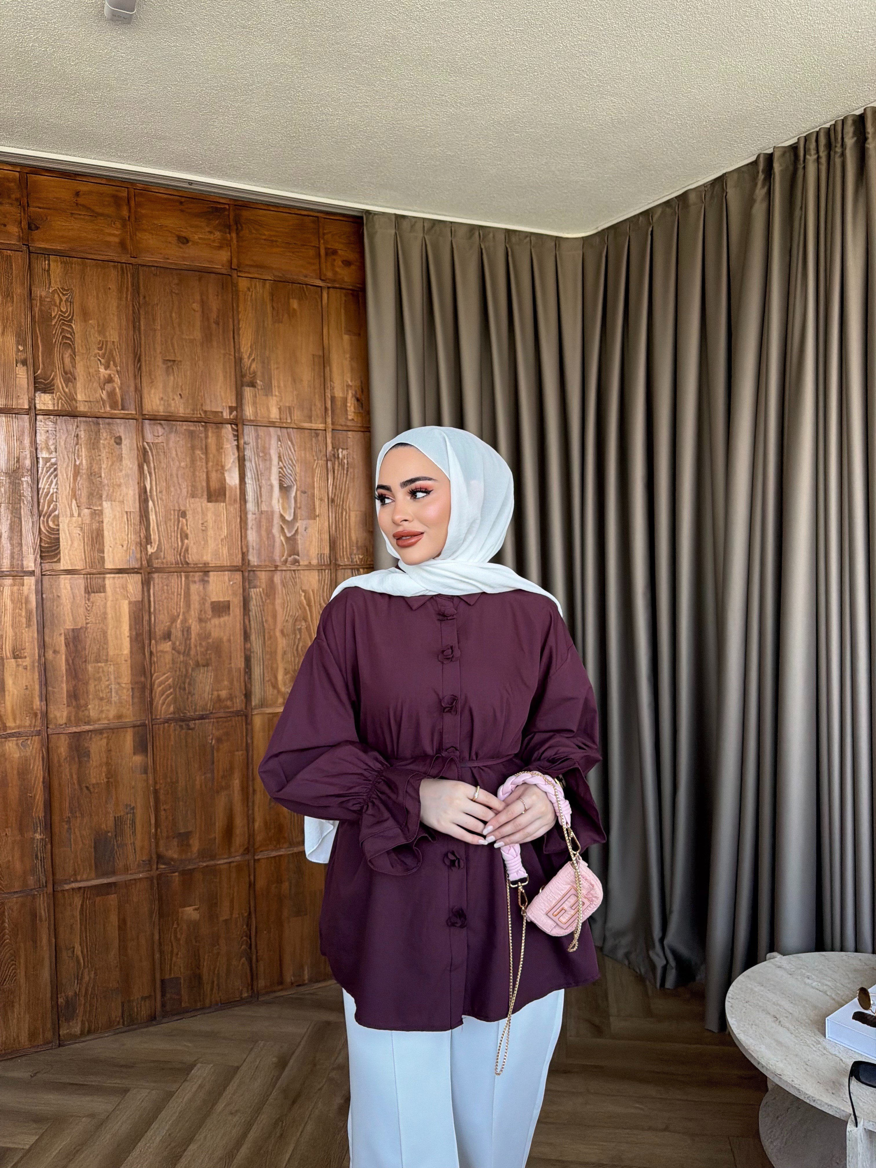 Çiçek Gömlek - Mürdüm