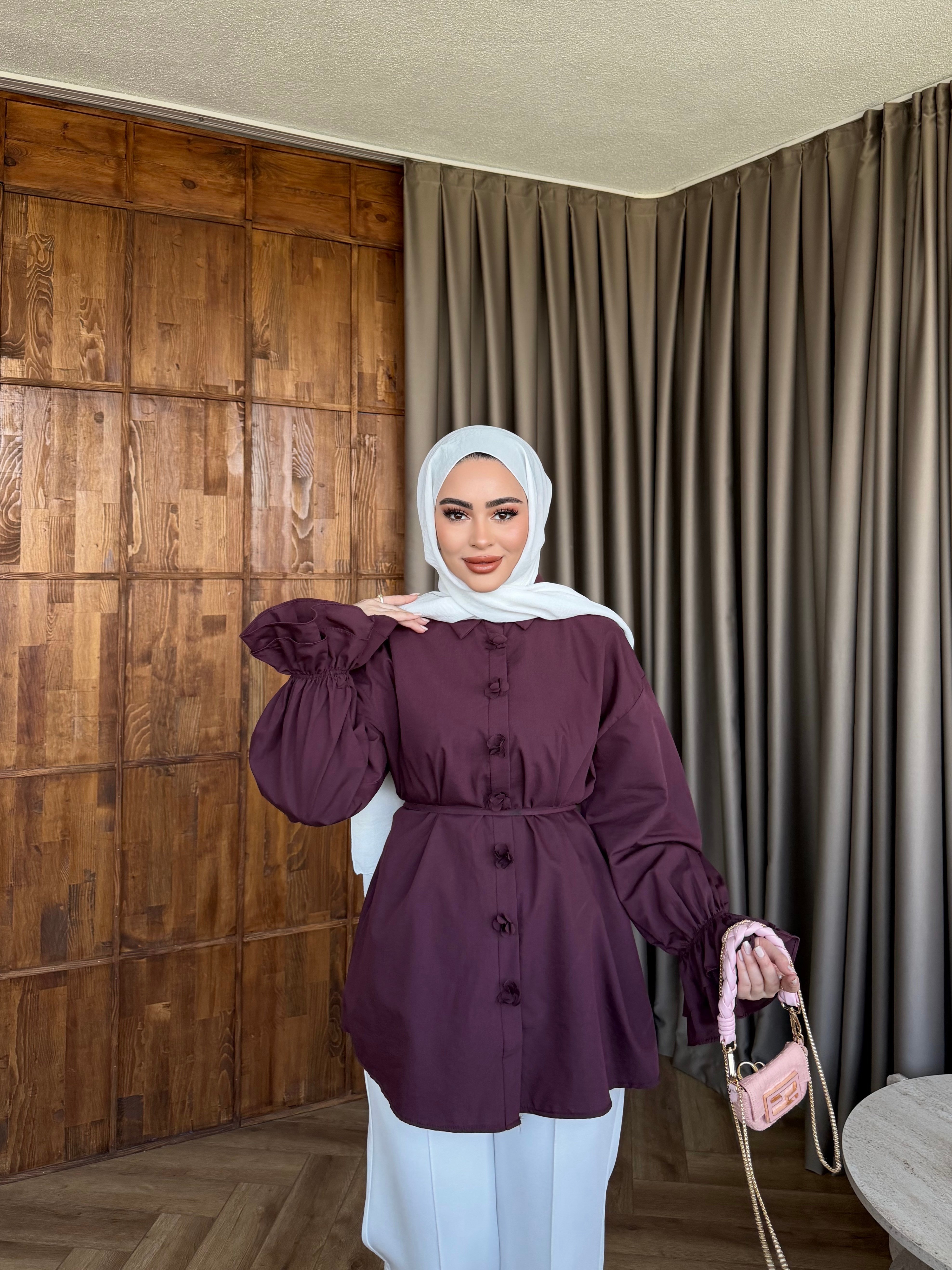 Çiçek Gömlek - Mürdüm