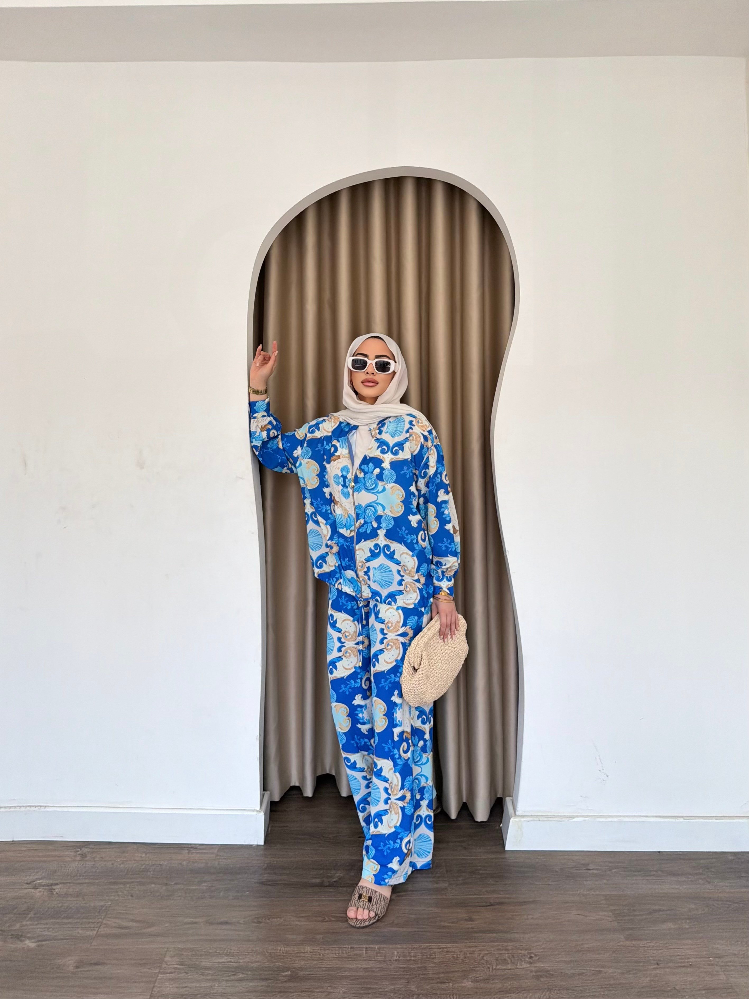 Çizgili Fermuarlı Takım - Mavi