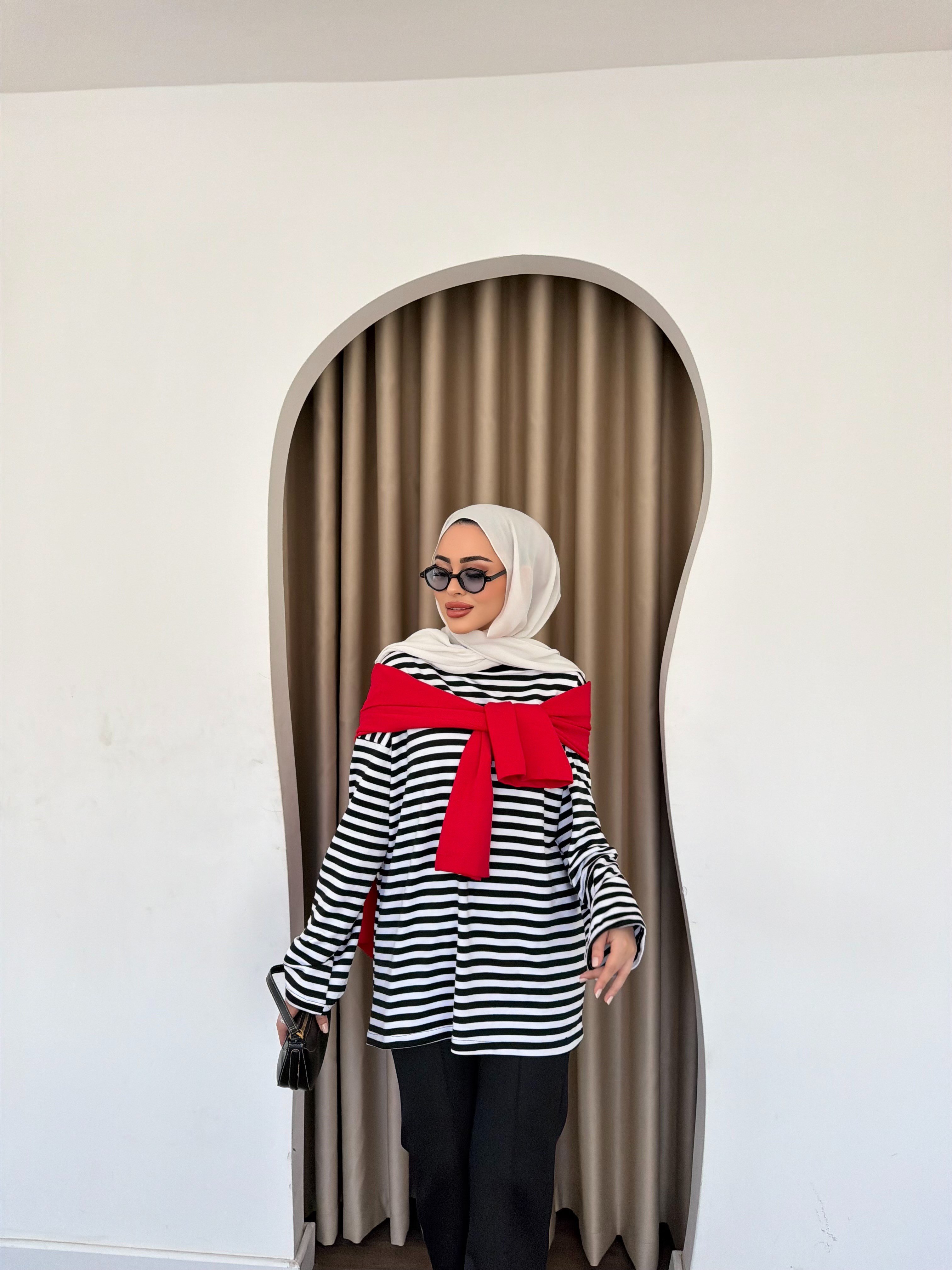 Çizgili Sweat - Siyah