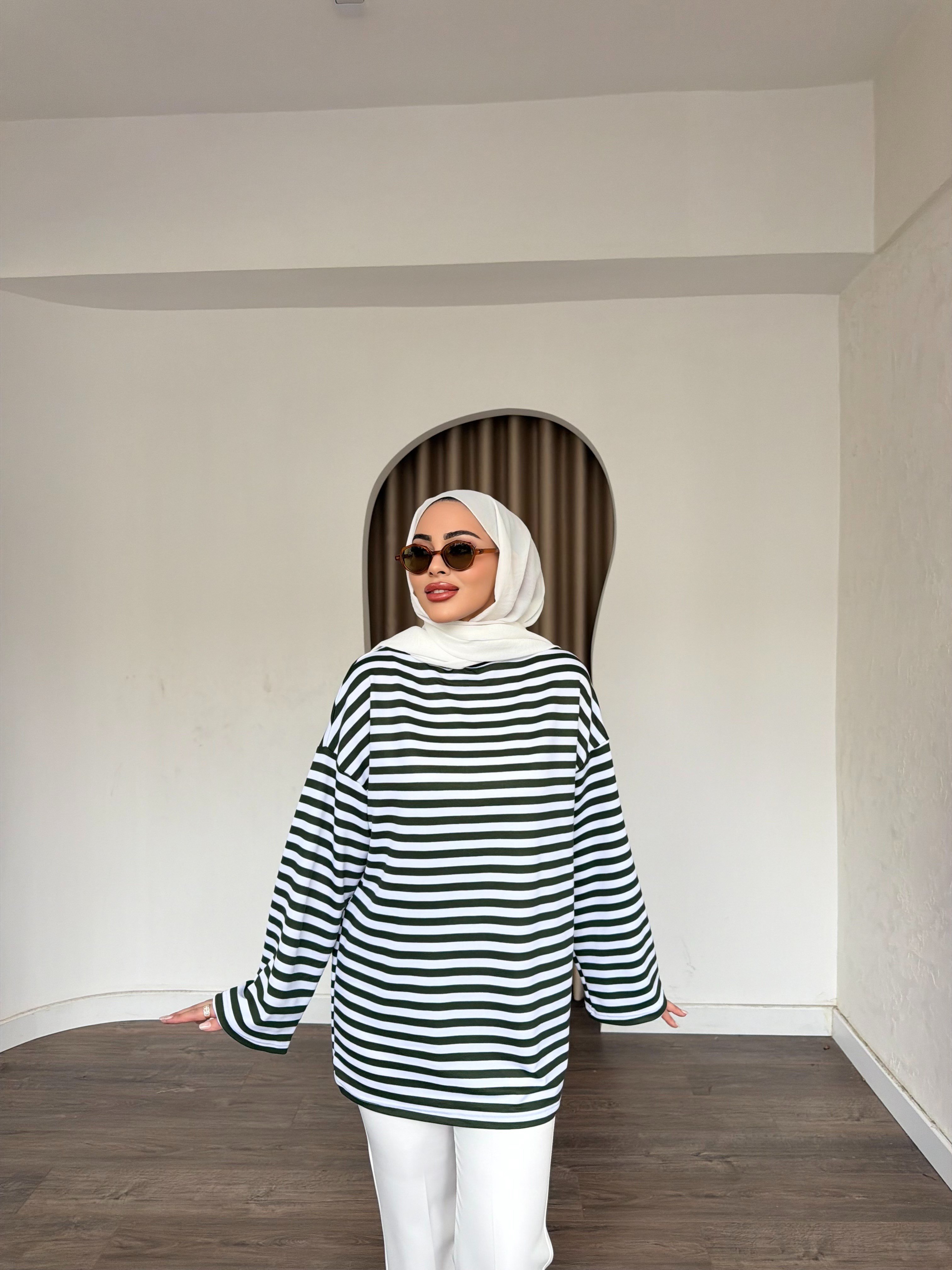 Çizgili Sweat - Yeşil