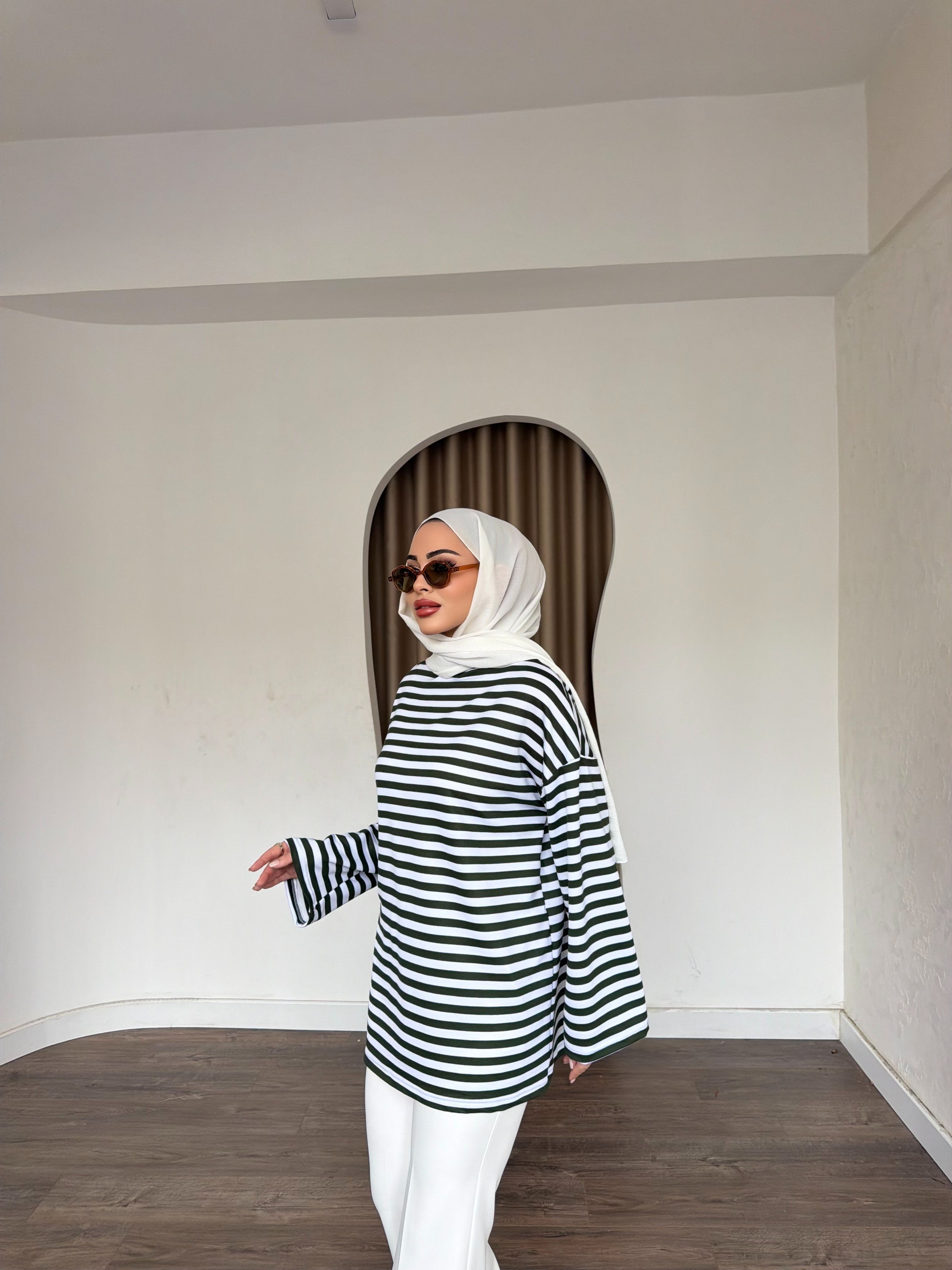 Çizgili Sweat - Yeşil