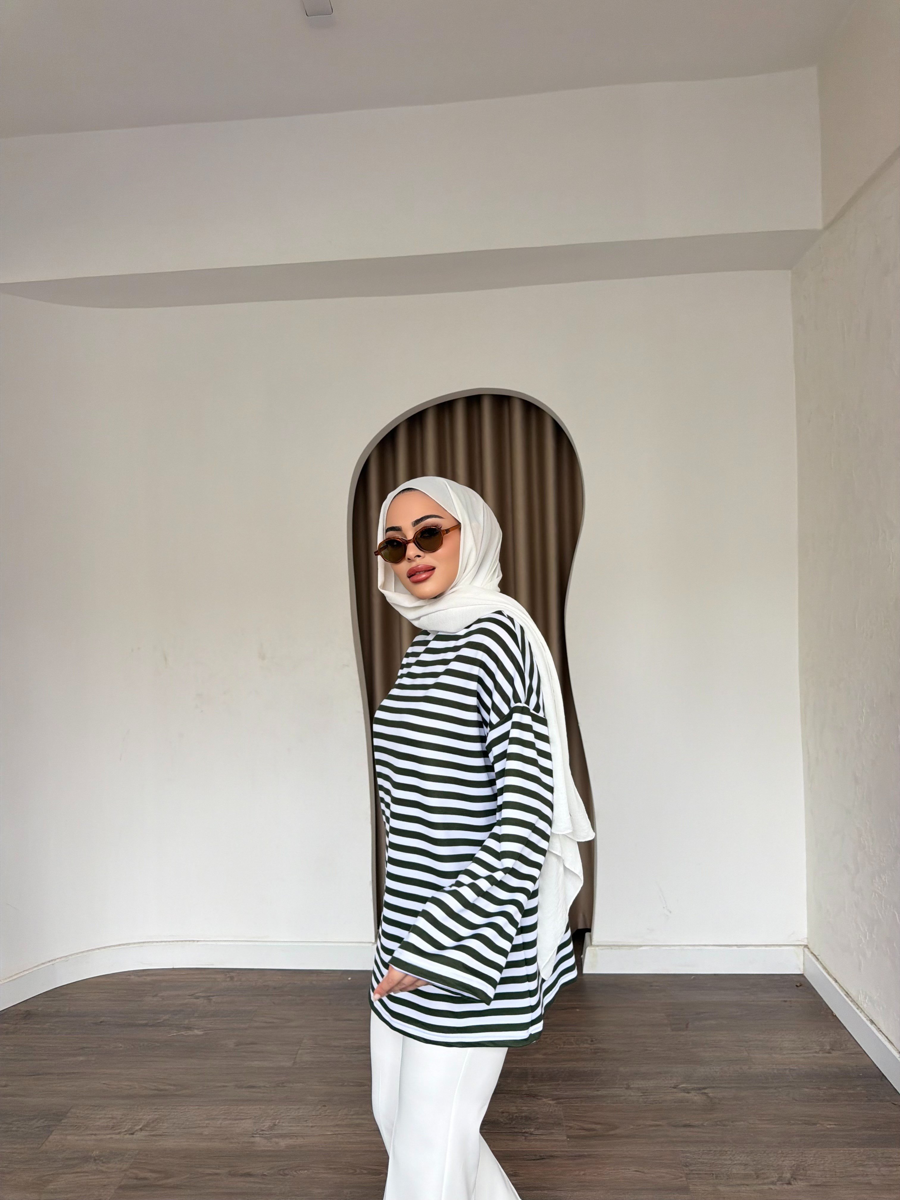 Çizgili Sweat - Yeşil