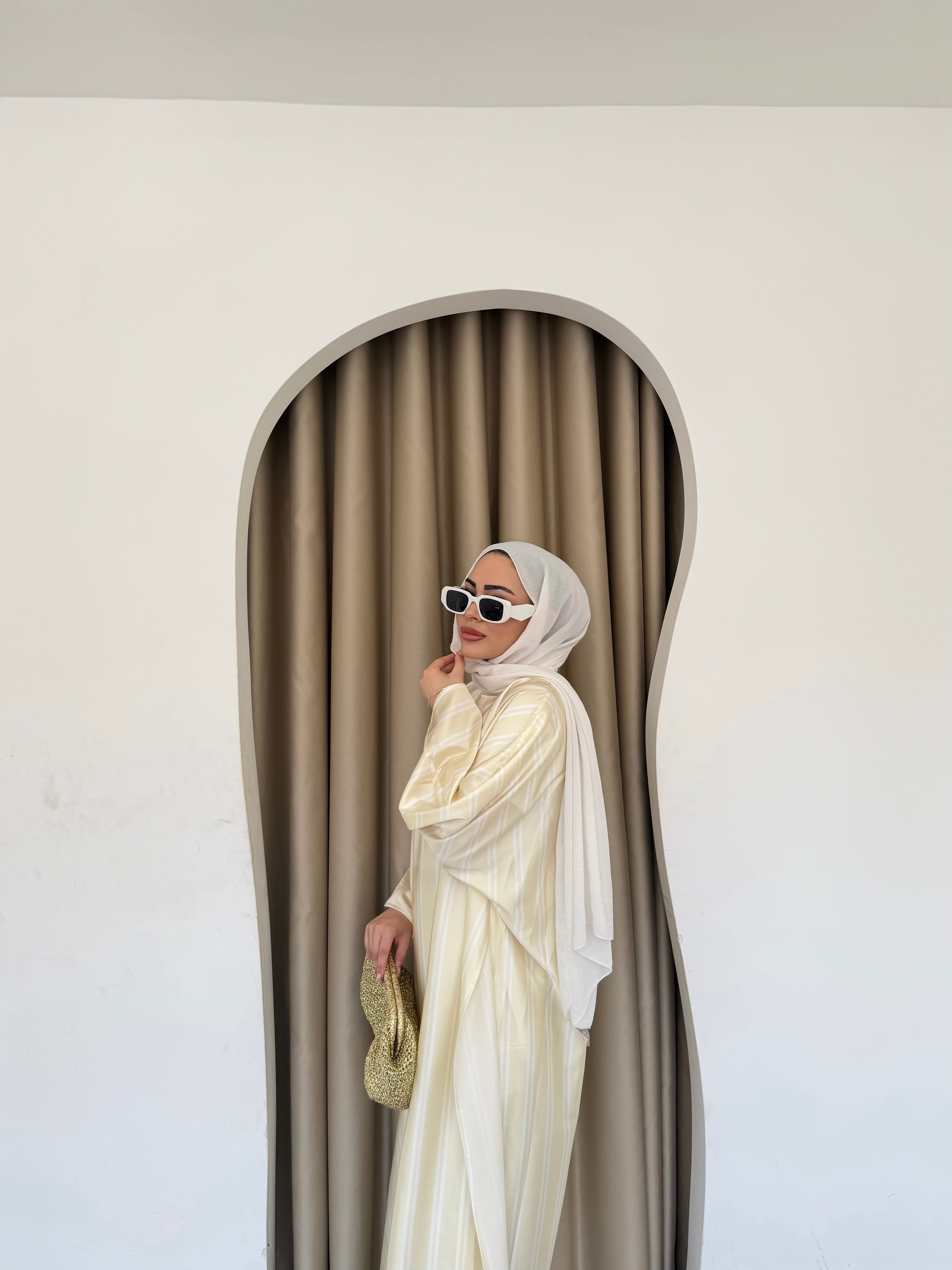 Çizgili Yırtmaçlı Tunik - Sarı