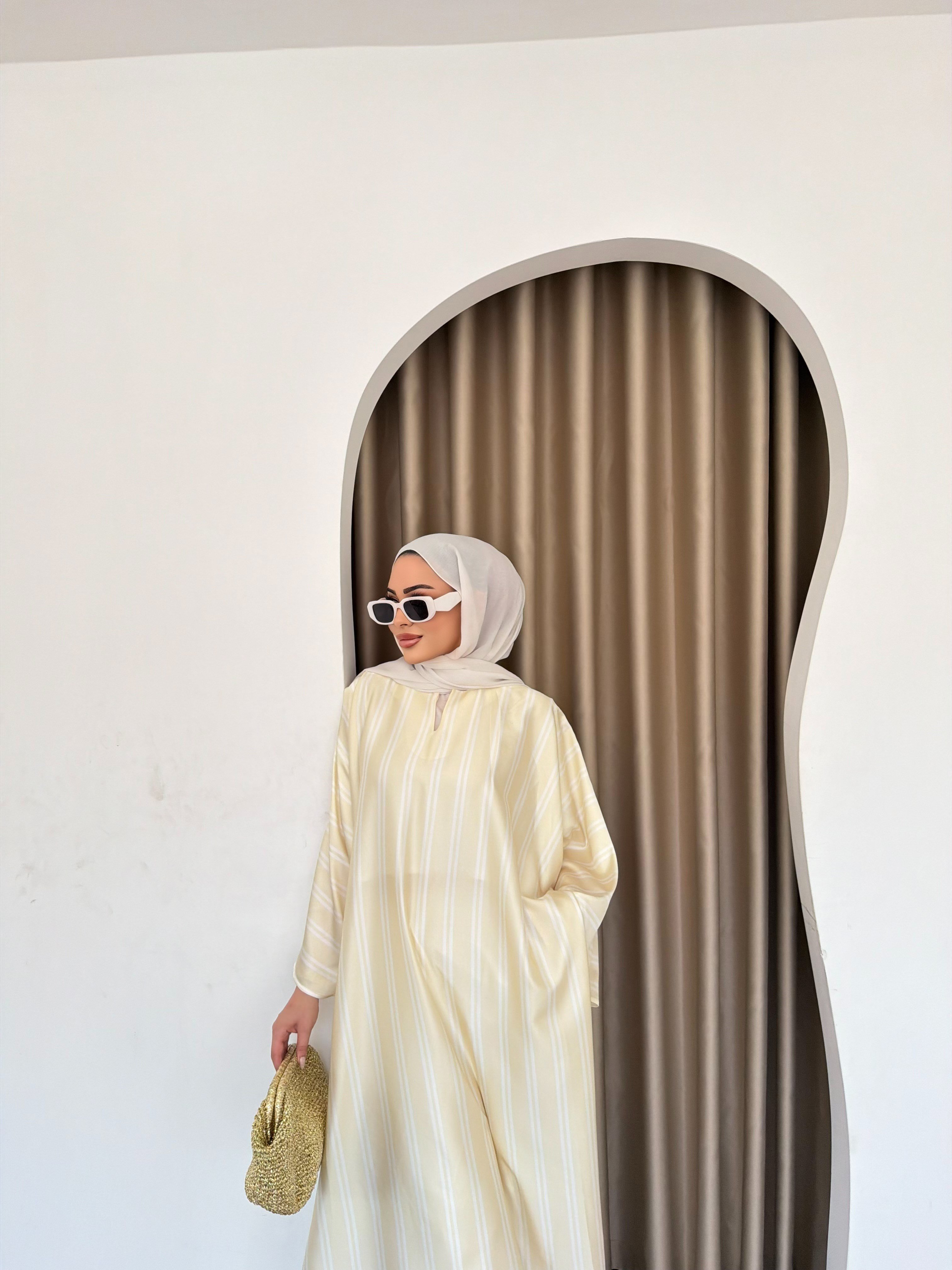 Çizgili Yırtmaçlı Tunik - Sarı