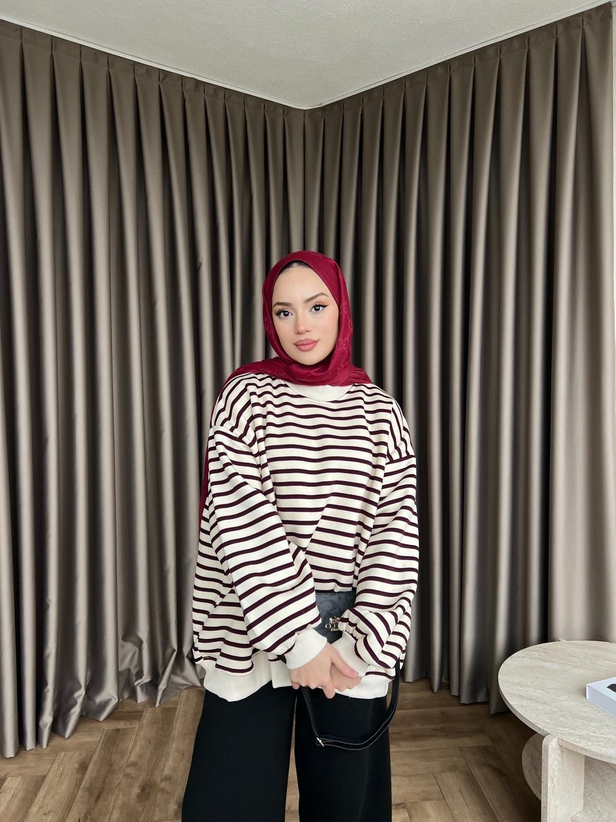 Çizgili Zey Sweat - Bordo