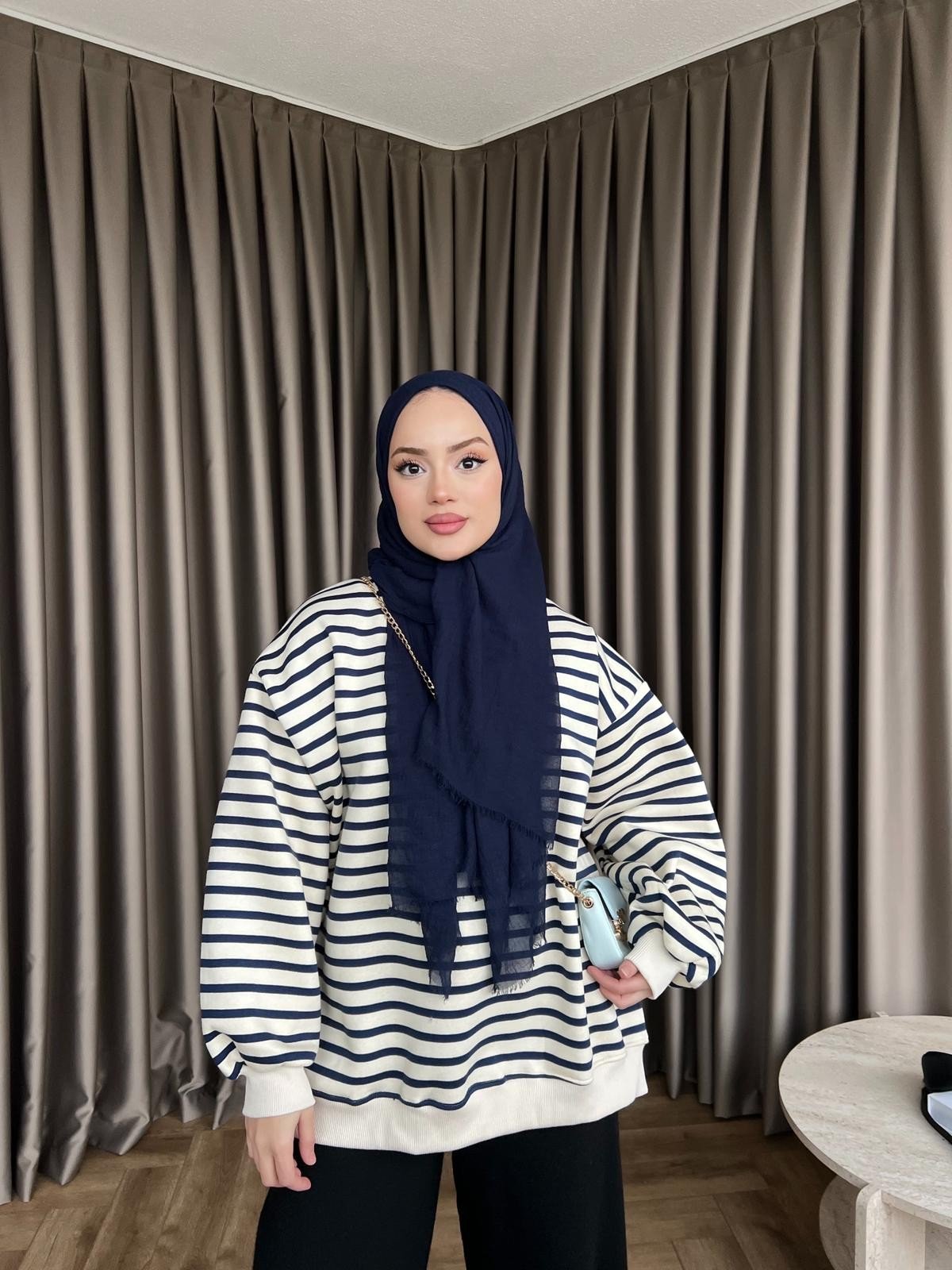 Çizgili Zey Sweat - Lacivert